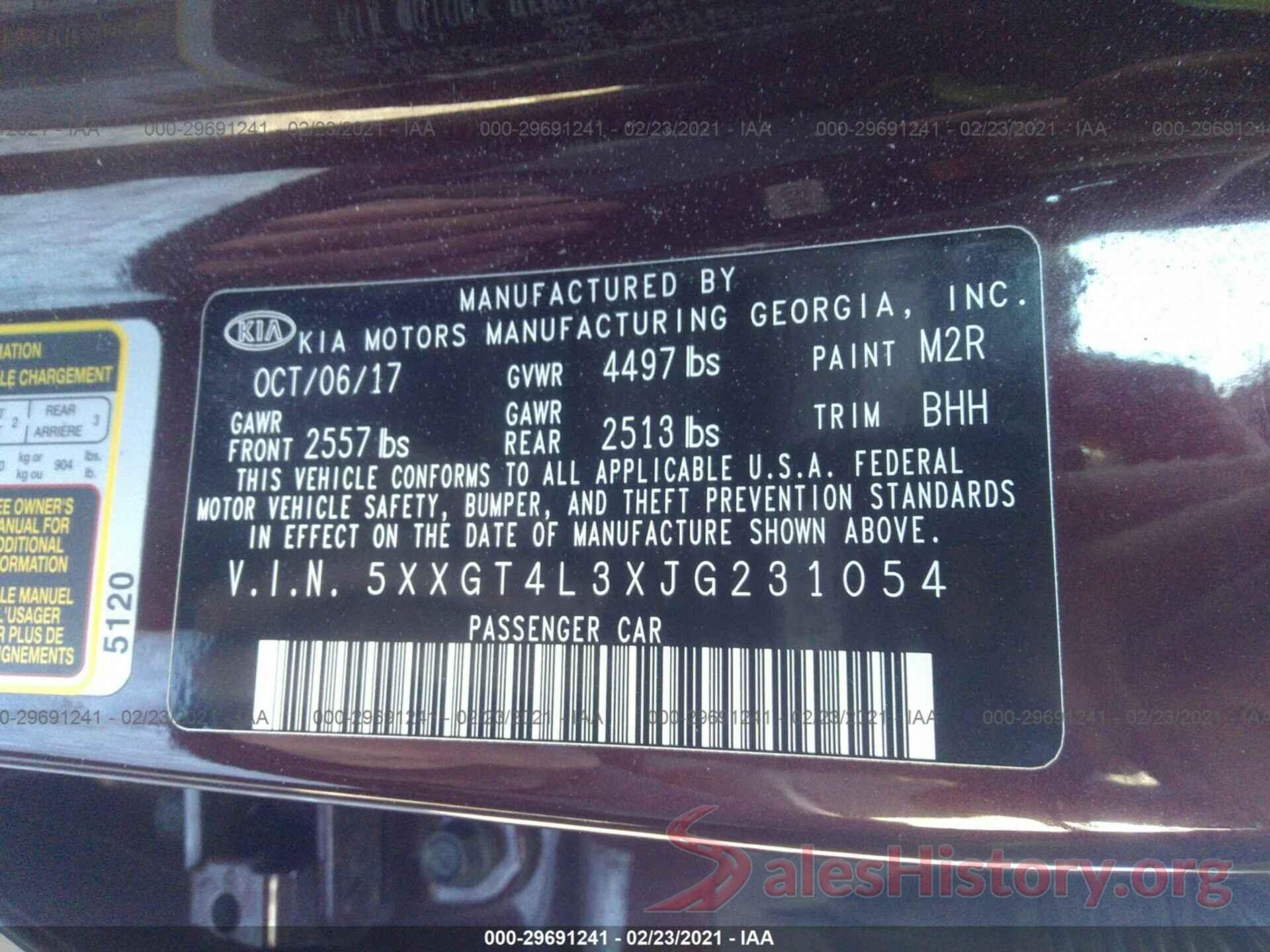 5XXGT4L3XJG231054 2018 KIA OPTIMA