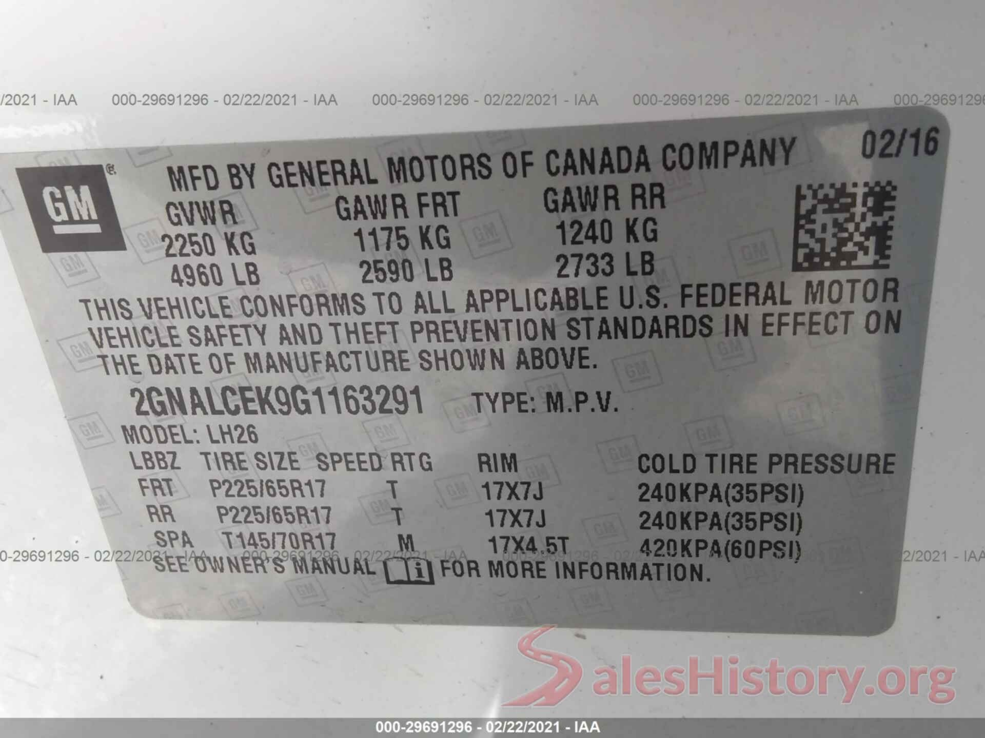 2GNALCEK9G1163291 2016 CHEVROLET EQUINOX