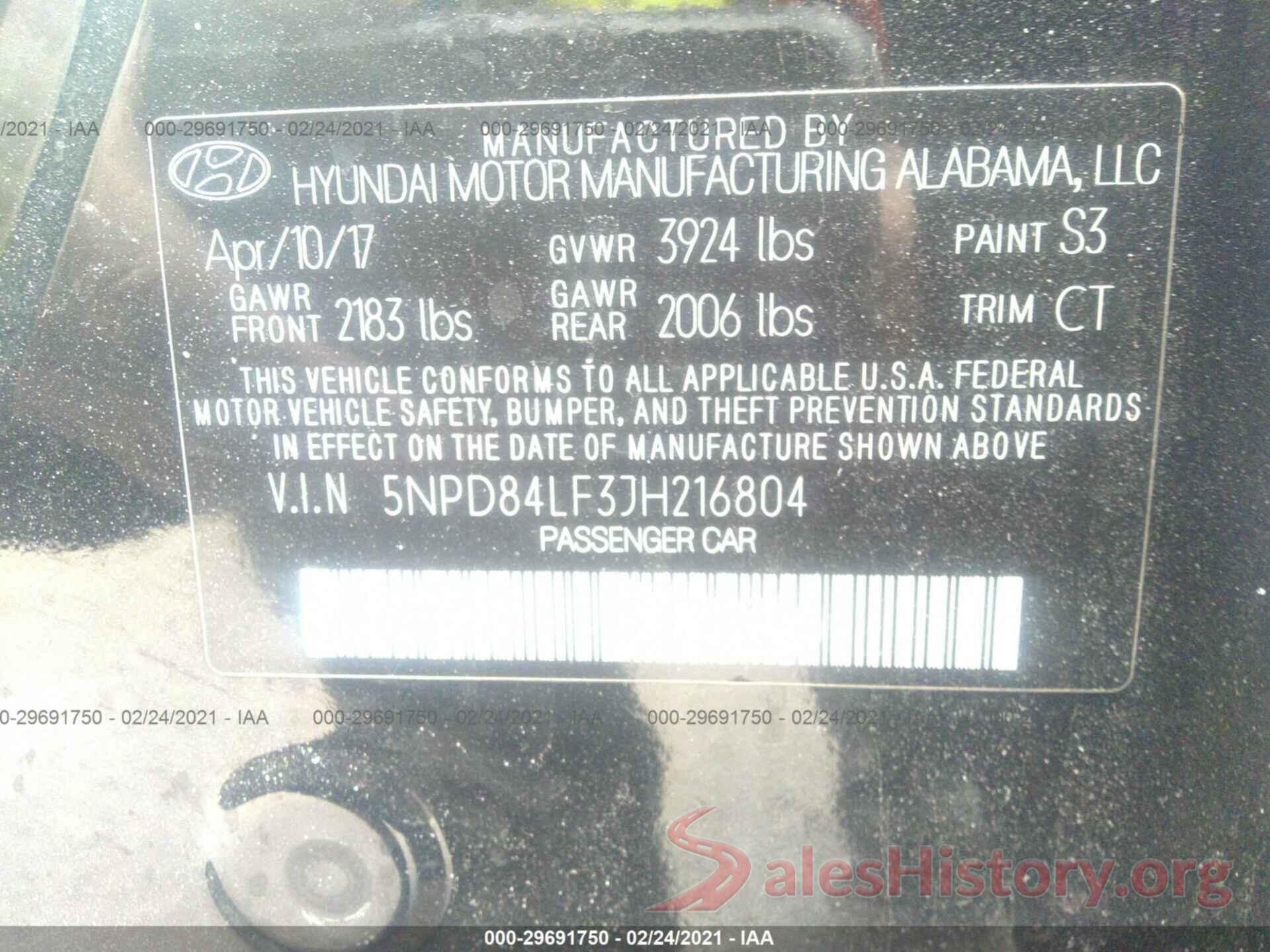 5NPD84LF3JH216804 2018 HYUNDAI ELANTRA