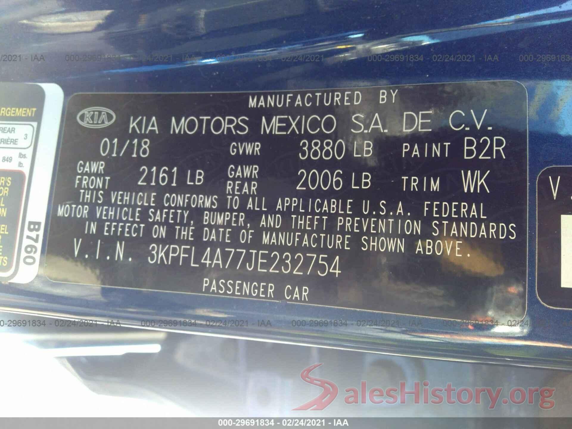 3KPFL4A77JE232754 2018 KIA FORTE