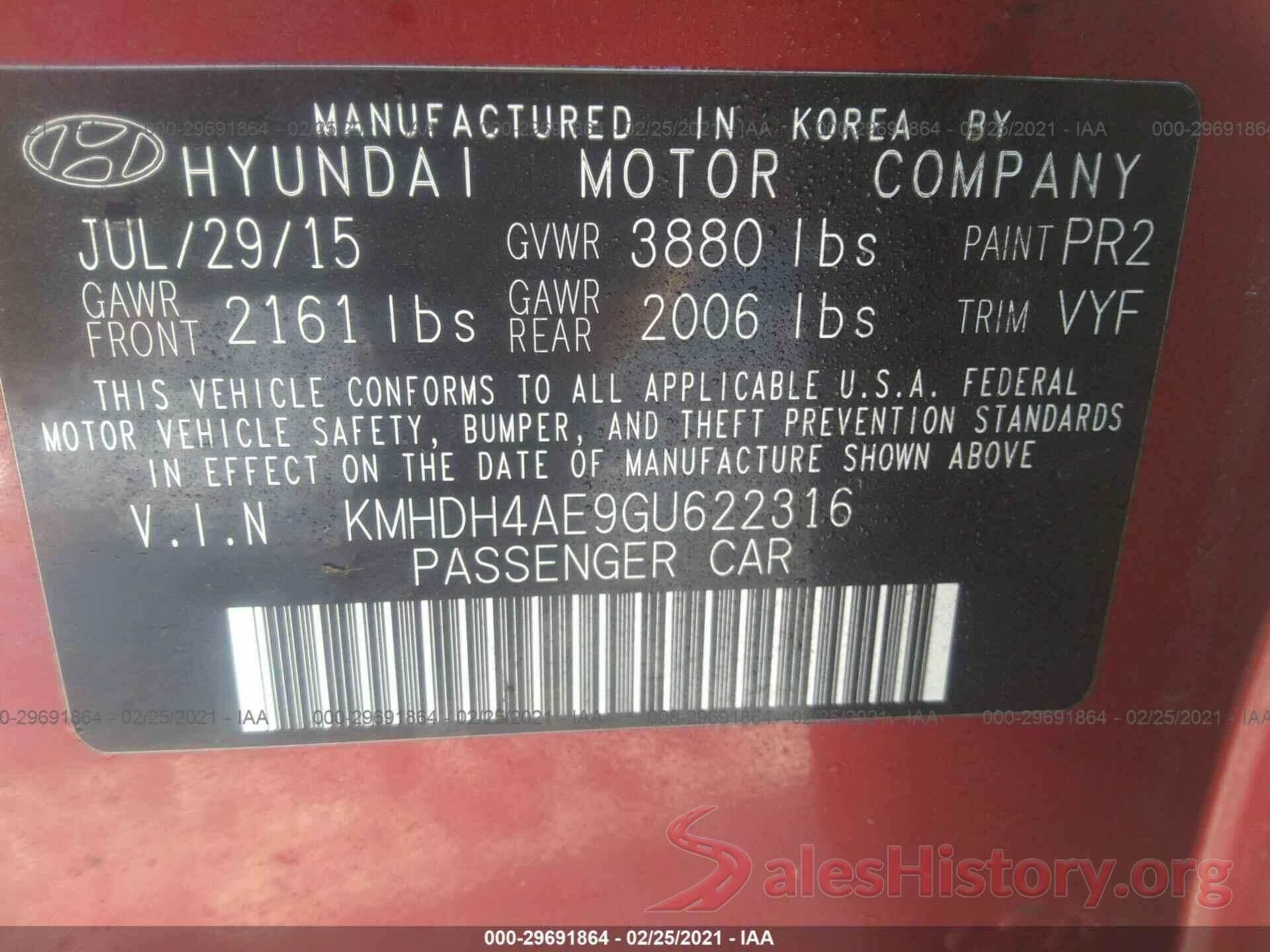 KMHDH4AE9GU622316 2016 HYUNDAI ELANTRA