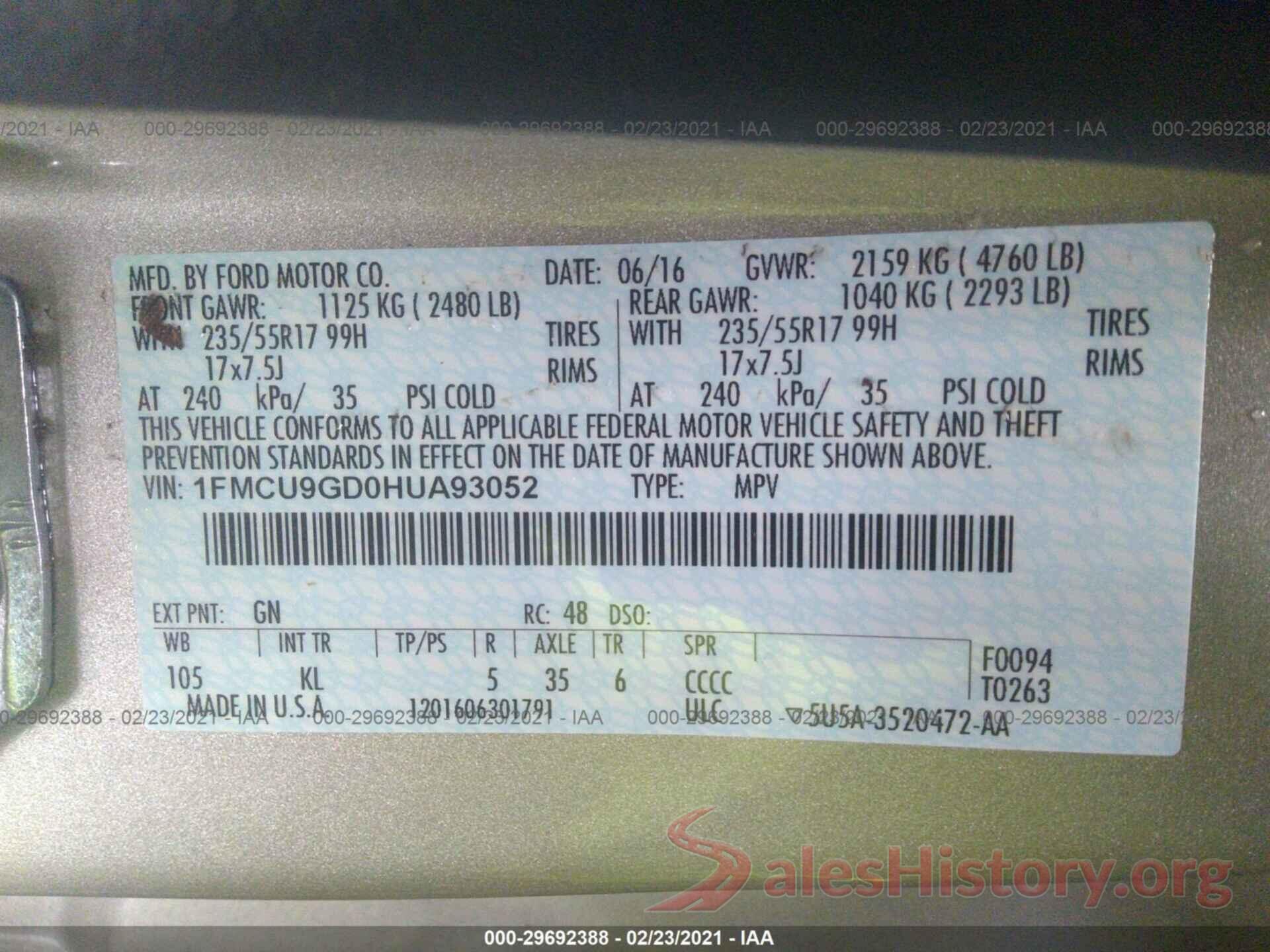 1FMCU9GD0HUA93052 2017 FORD ESCAPE