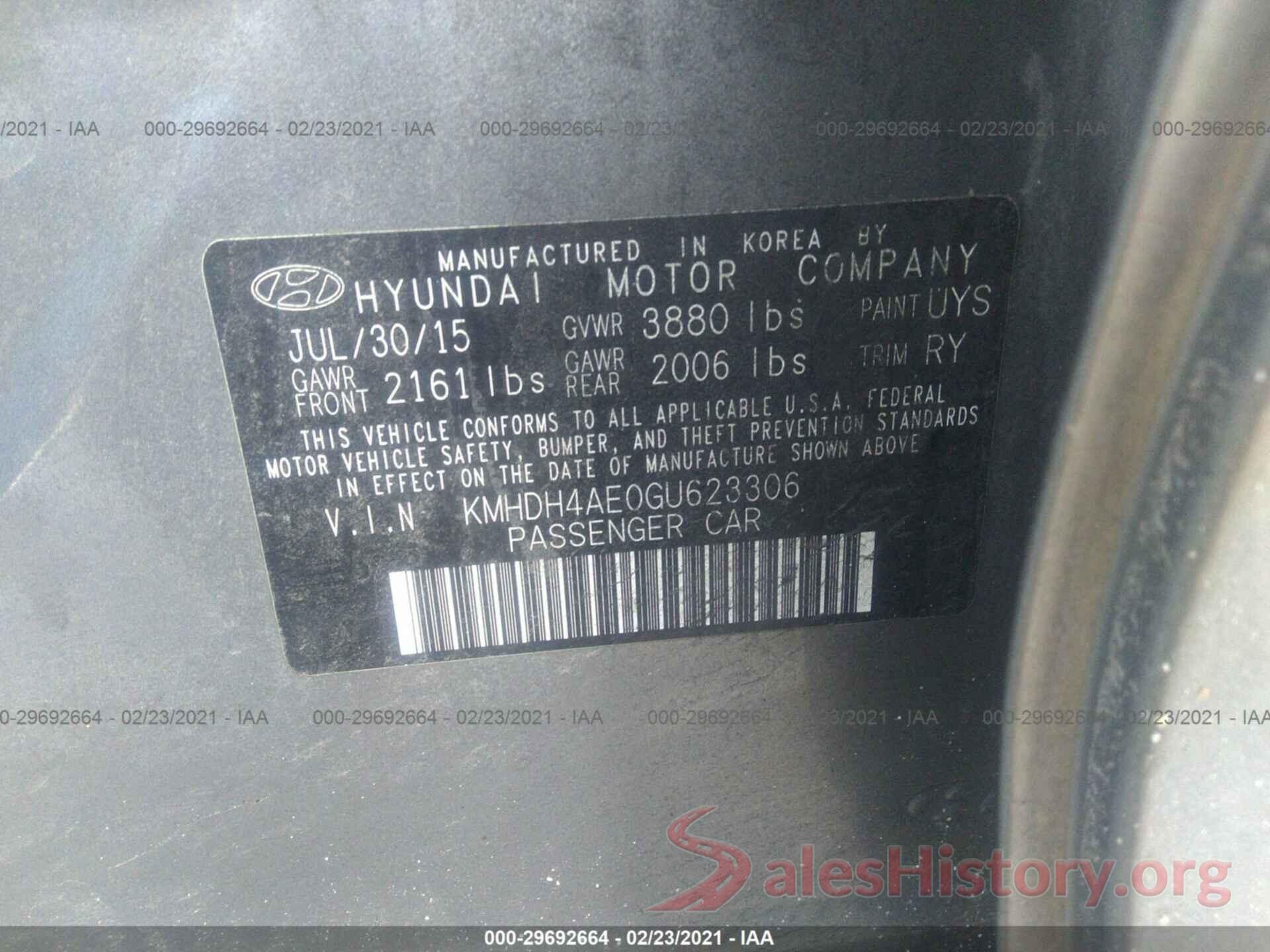 KMHDH4AE0GU623306 2016 HYUNDAI ELANTRA