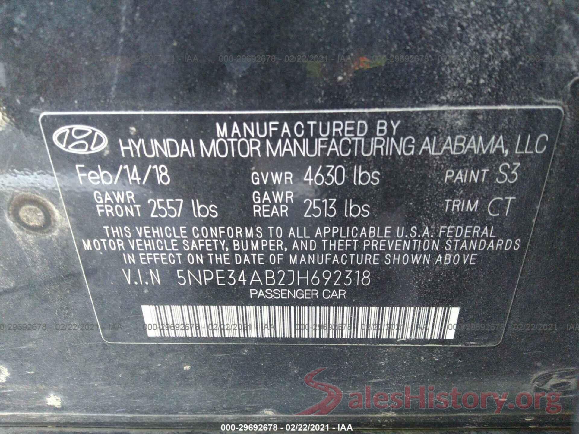 5NPE34AB2JH692318 2018 HYUNDAI SONATA