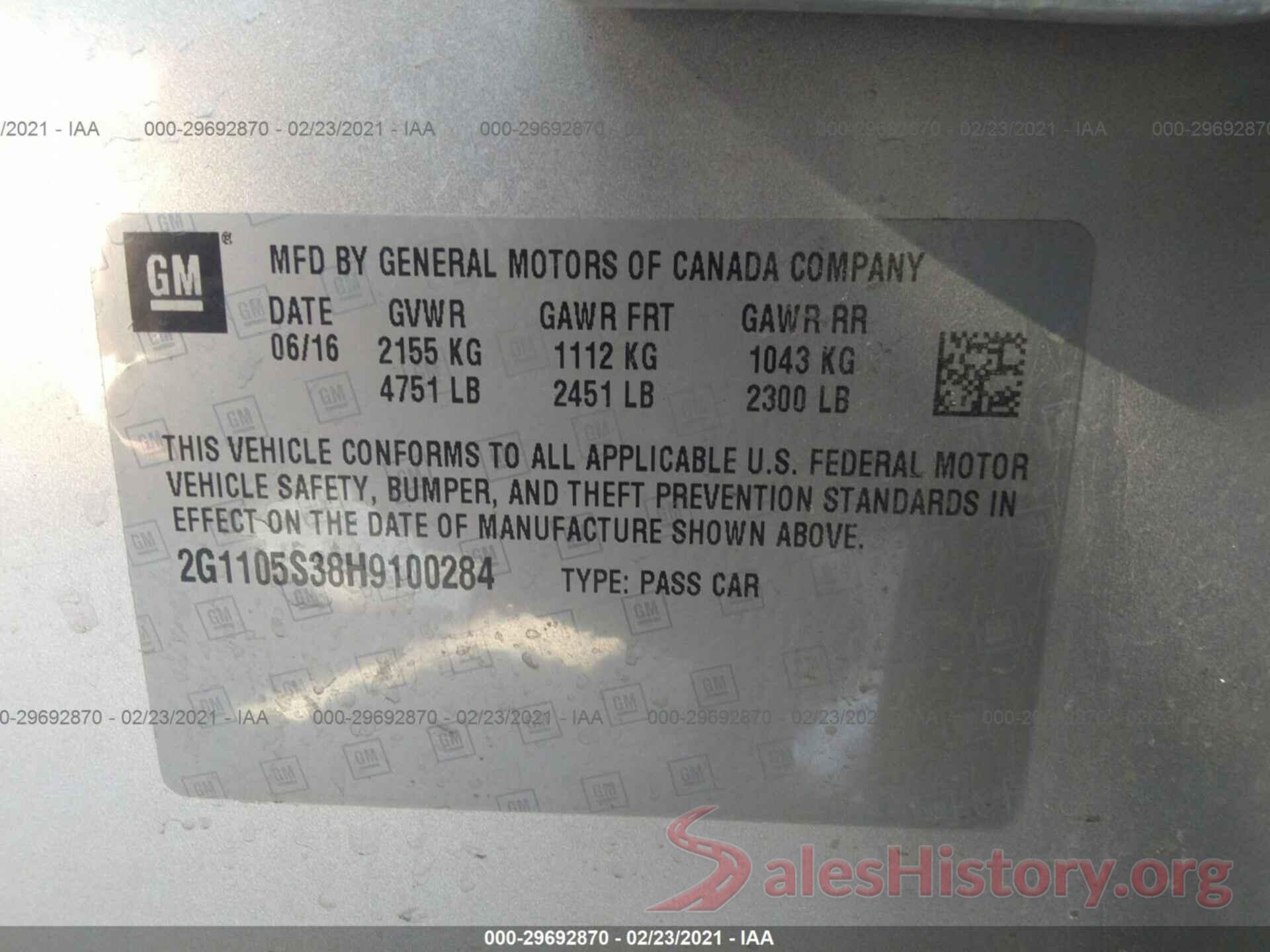 2G1105S38H9100284 2017 CHEVROLET IMPALA