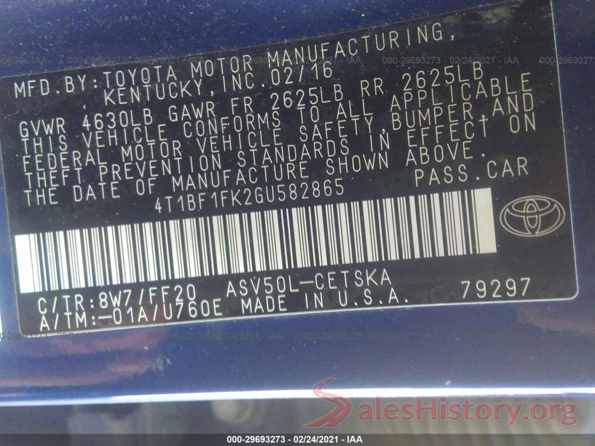 4T1BF1FK2GU582865 2016 TOYOTA CAMRY