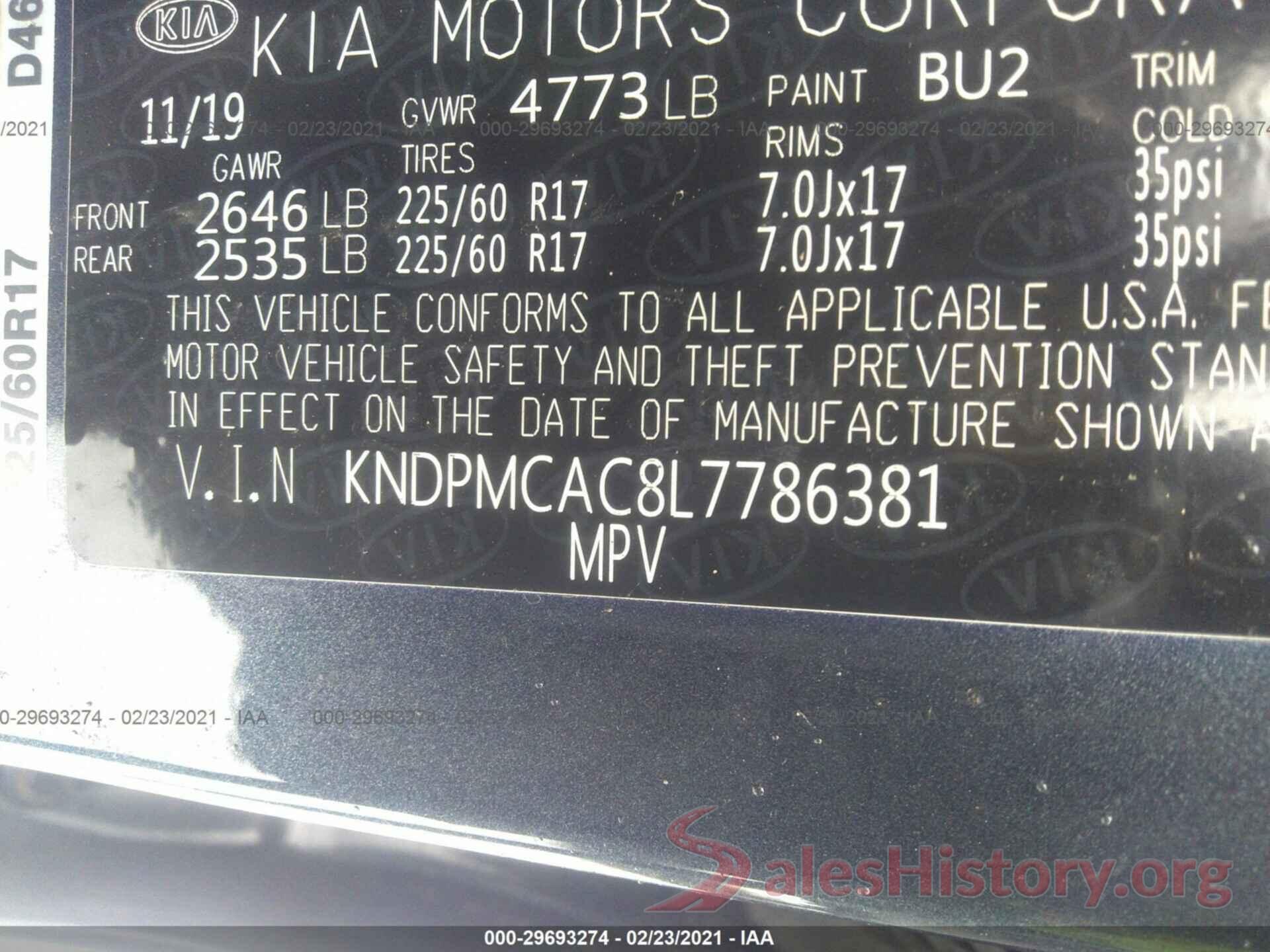 KNDPMCAC8L7786381 2020 KIA SPORTAGE