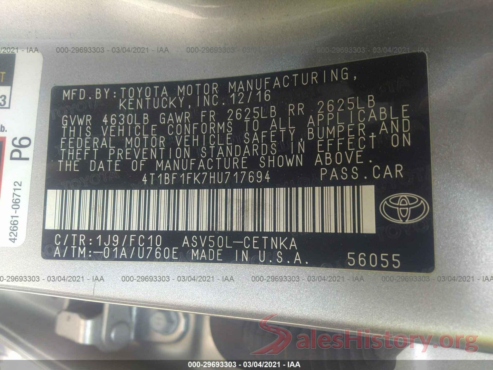 4T1BF1FK7HU717694 2017 TOYOTA CAMRY