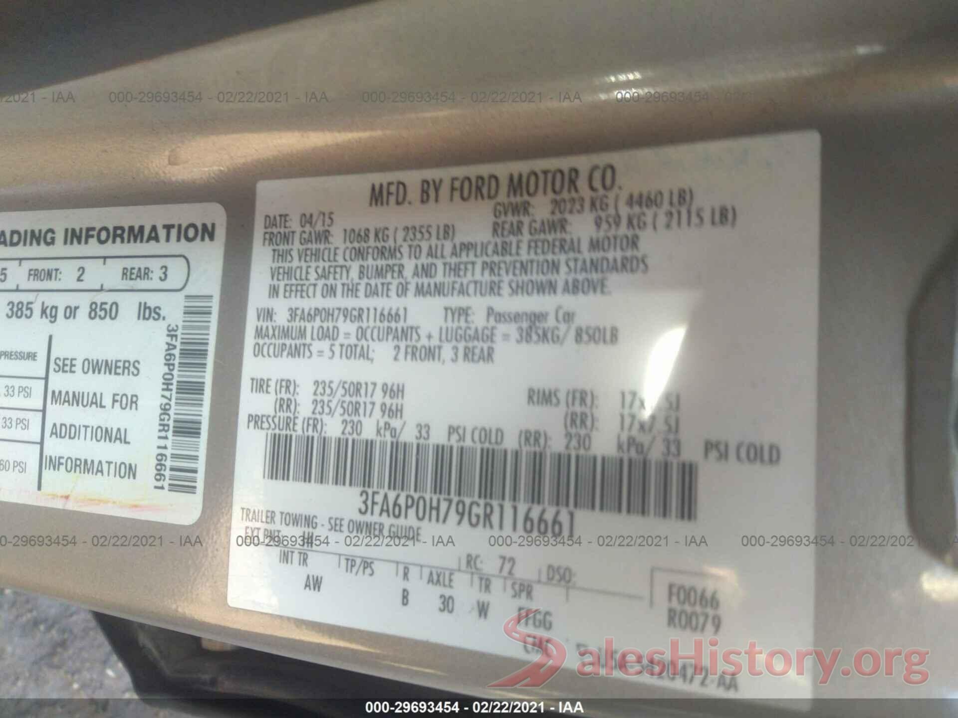 3FA6P0H79GR116661 2016 FORD FUSION