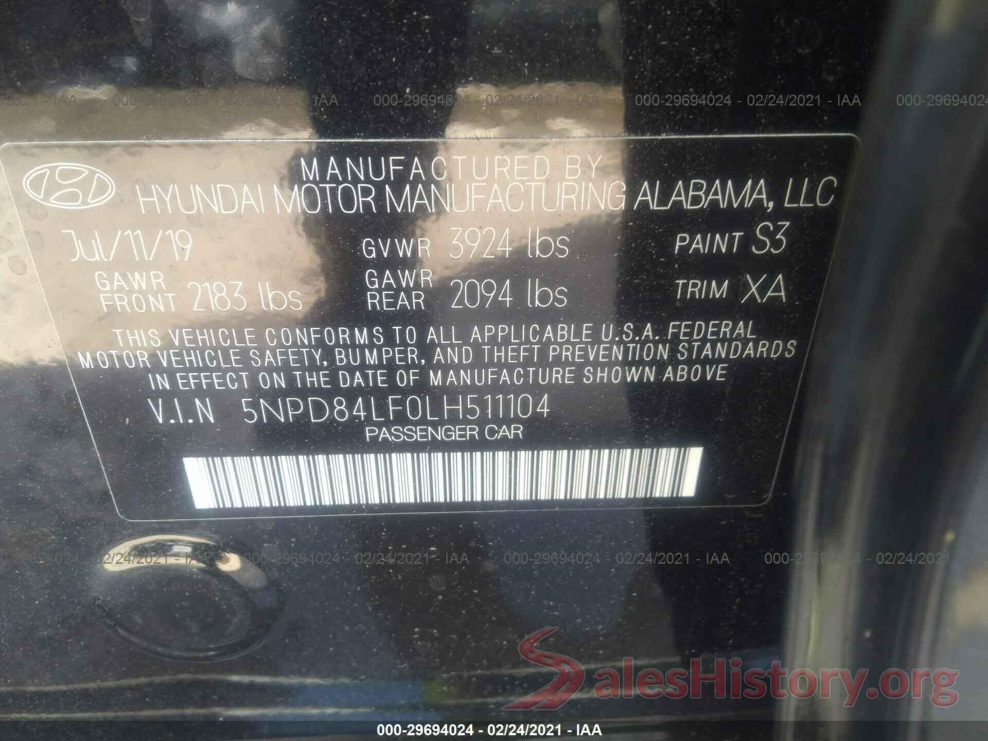 5NPD84LF0LH511104 2020 HYUNDAI ELANTRA