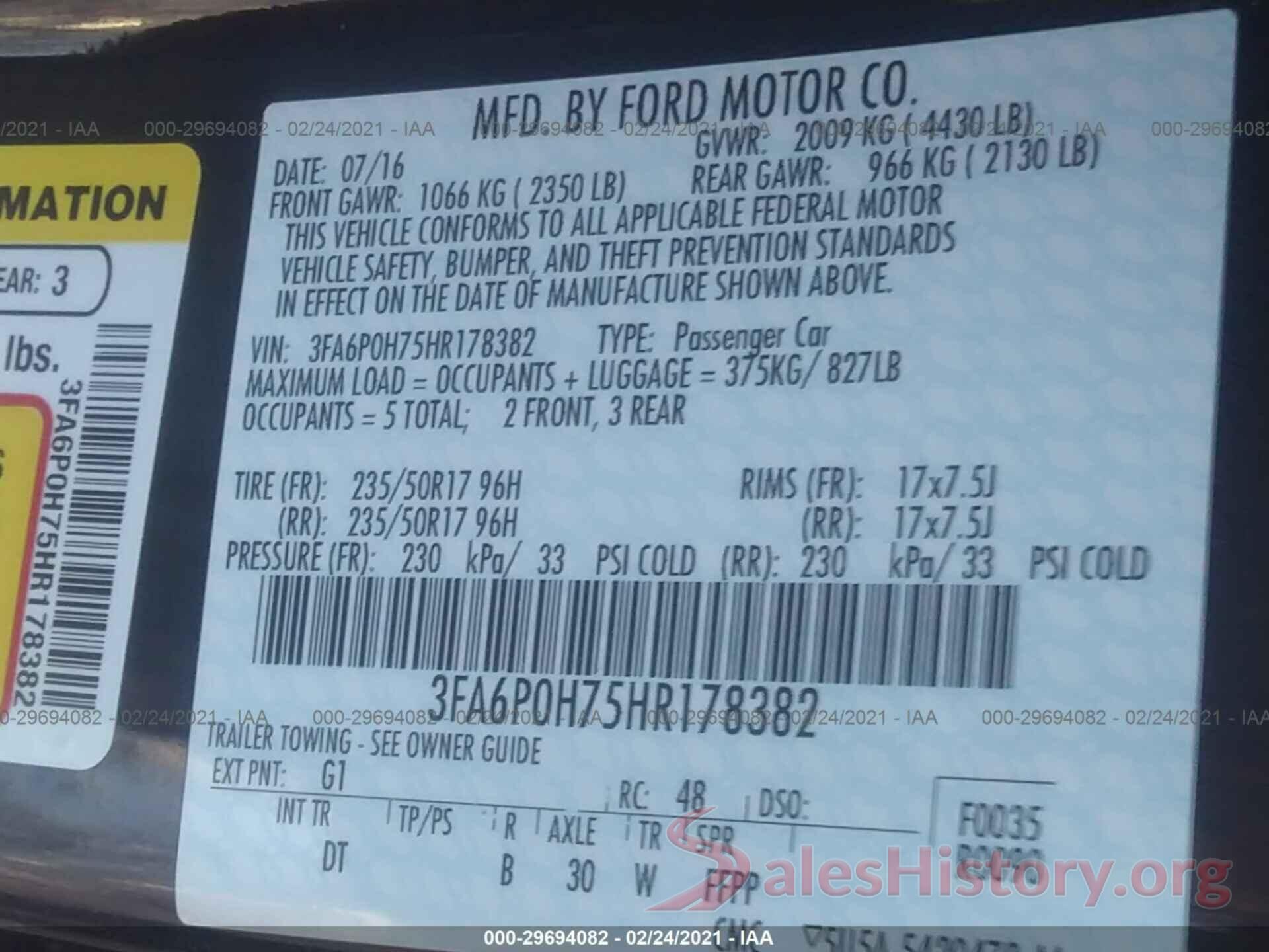 3FA6P0H75HR178382 2017 FORD FUSION