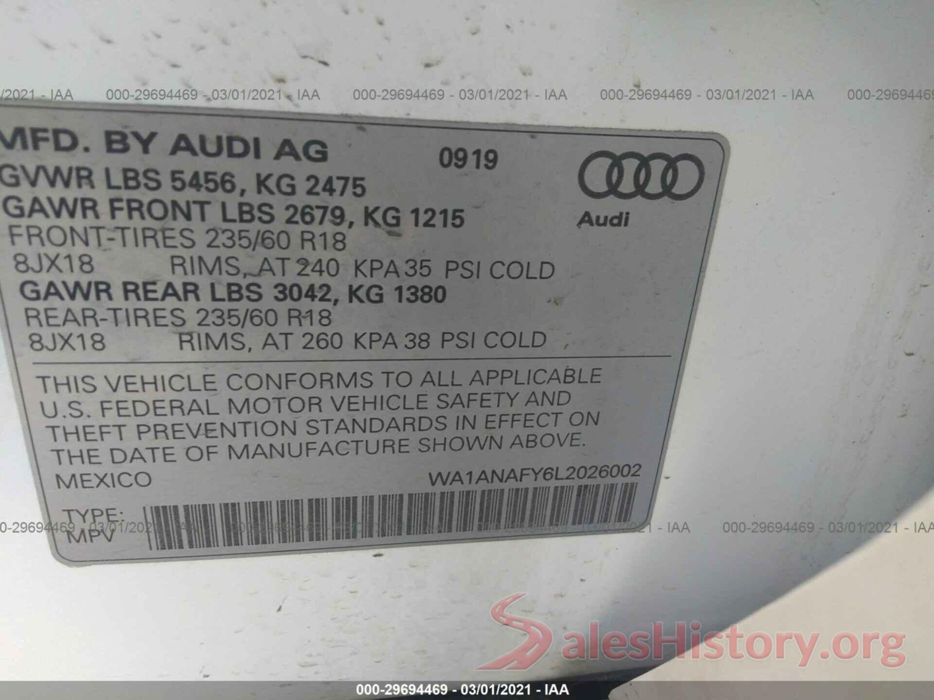 WA1ANAFY6L2026002 2020 AUDI Q5