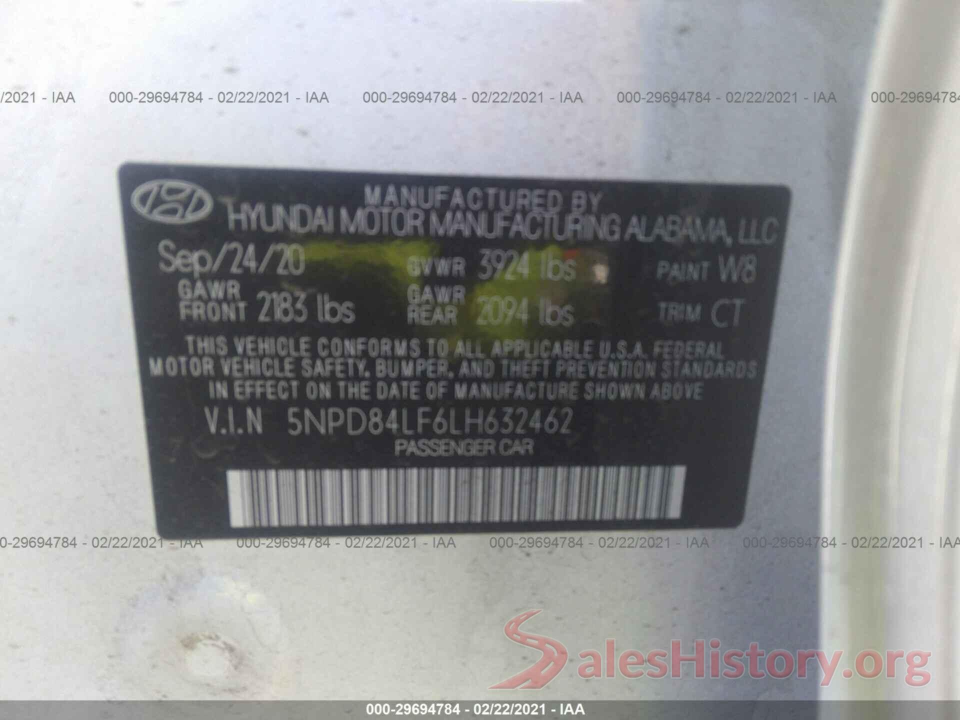 5NPD84LF6LH632462 2020 HYUNDAI ELANTRA