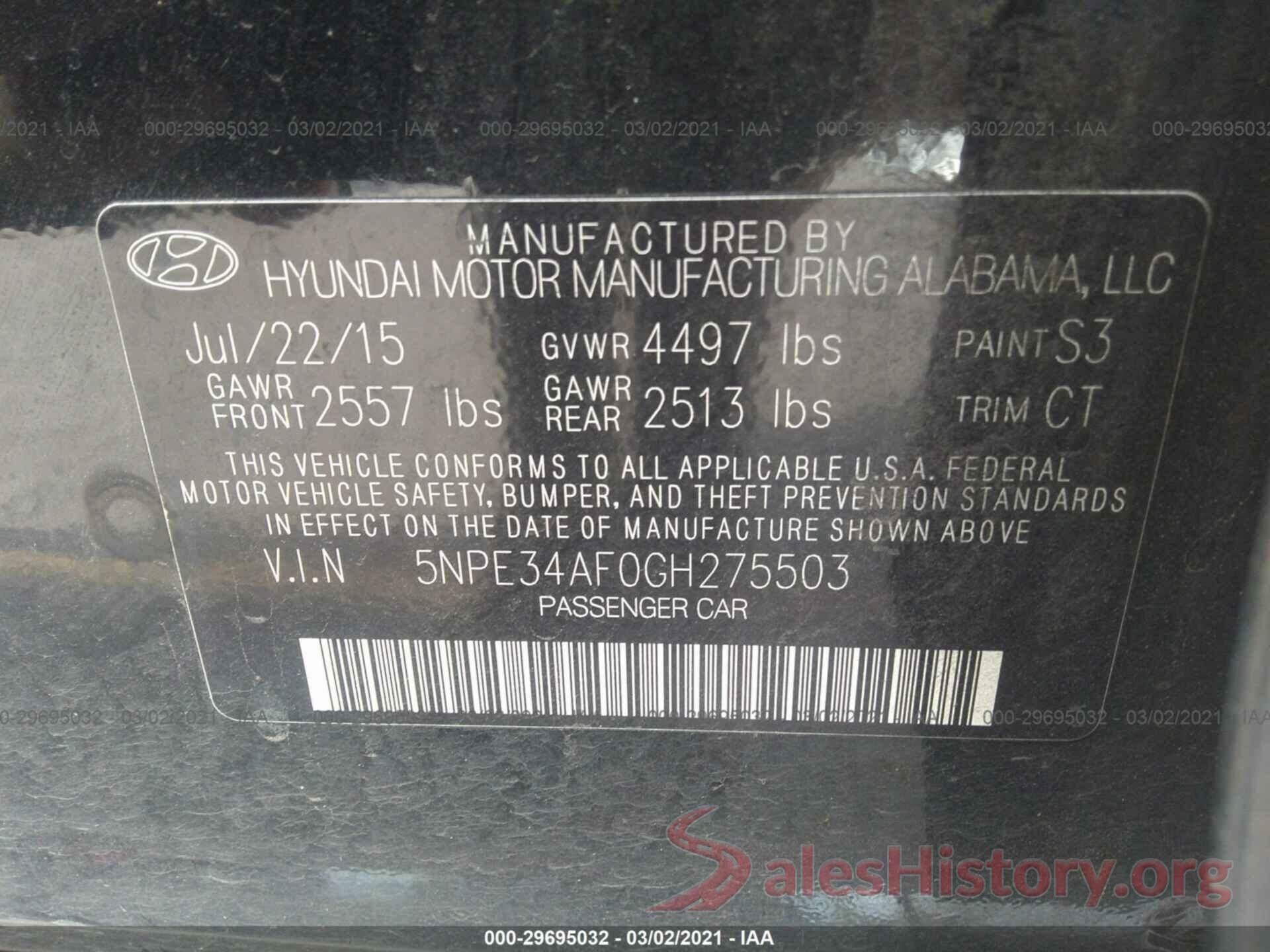 5NPE34AF0GH275503 2016 HYUNDAI SONATA