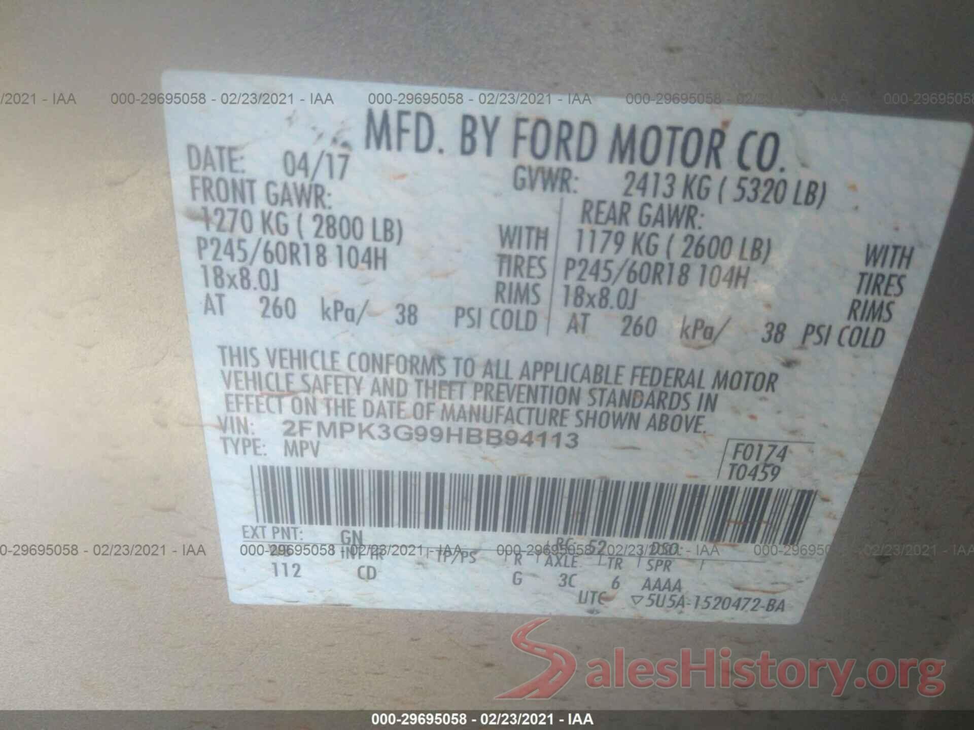 2FMPK3G99HBB94113 2017 FORD EDGE