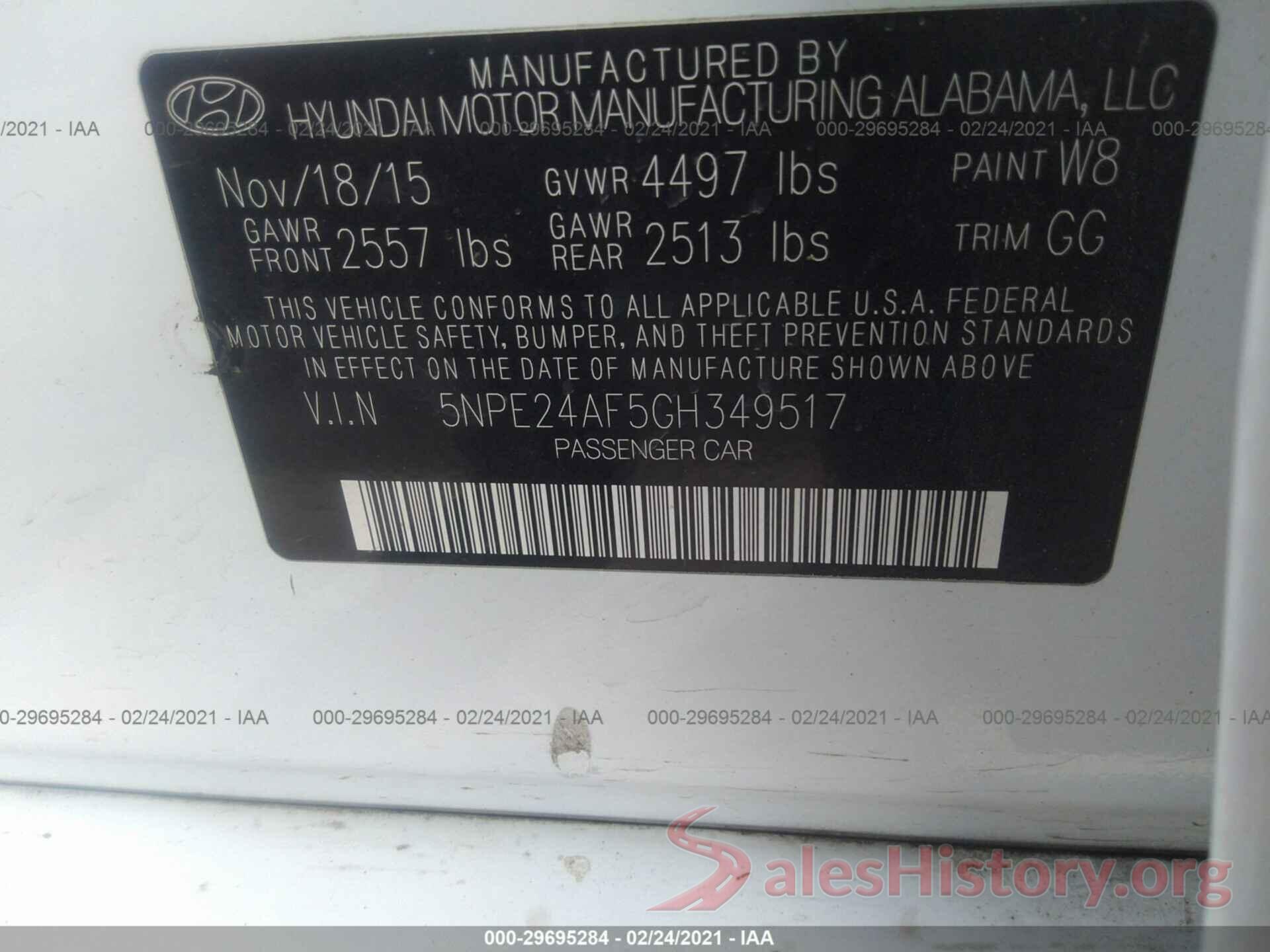 5NPE24AF5GH349517 2016 HYUNDAI SONATA