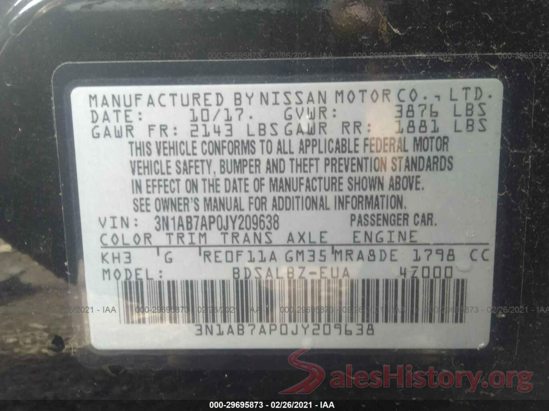 3N1AB7AP0JY209638 2018 NISSAN SENTRA