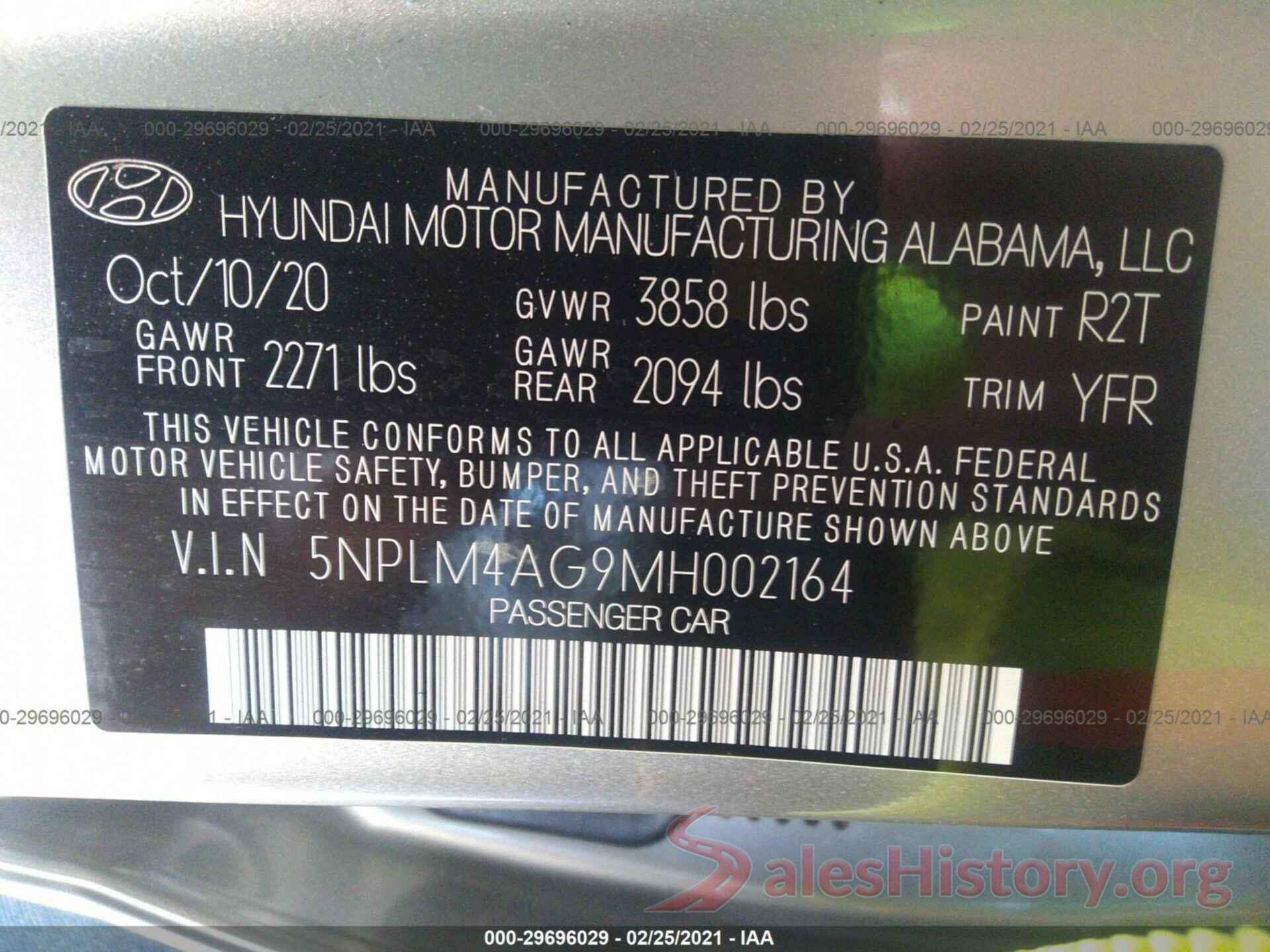 5NPLM4AG9MH002164 2021 HYUNDAI ELANTRA