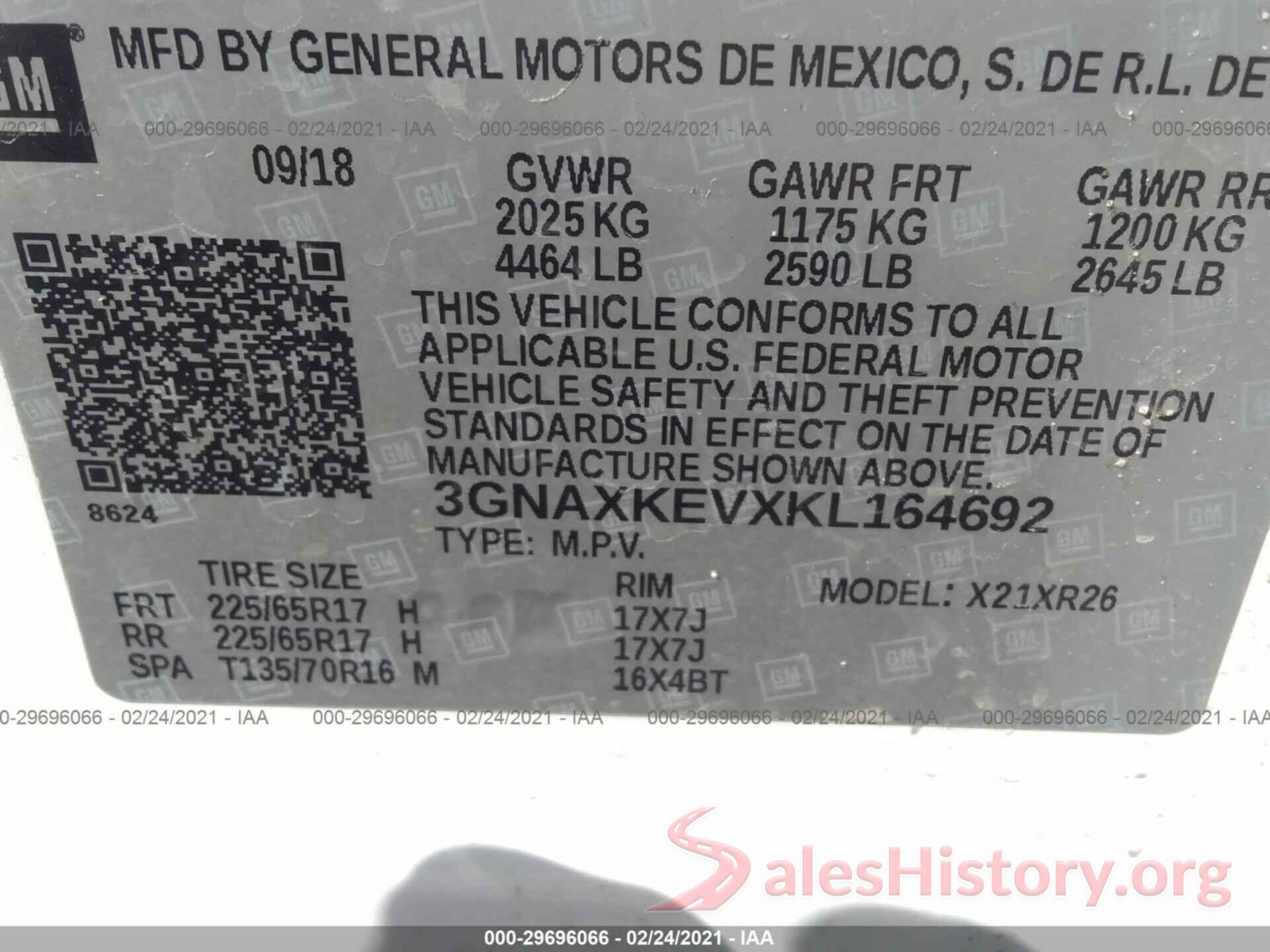 3GNAXKEVXKL164692 2019 CHEVROLET EQUINOX