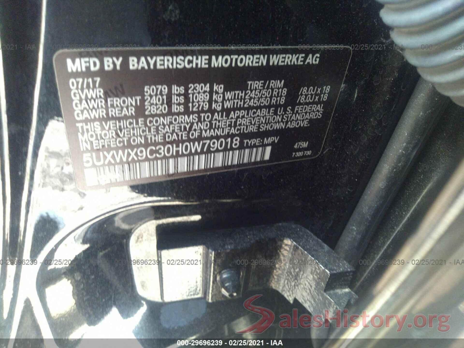 5UXWX9C30H0W79018 2017 BMW X3