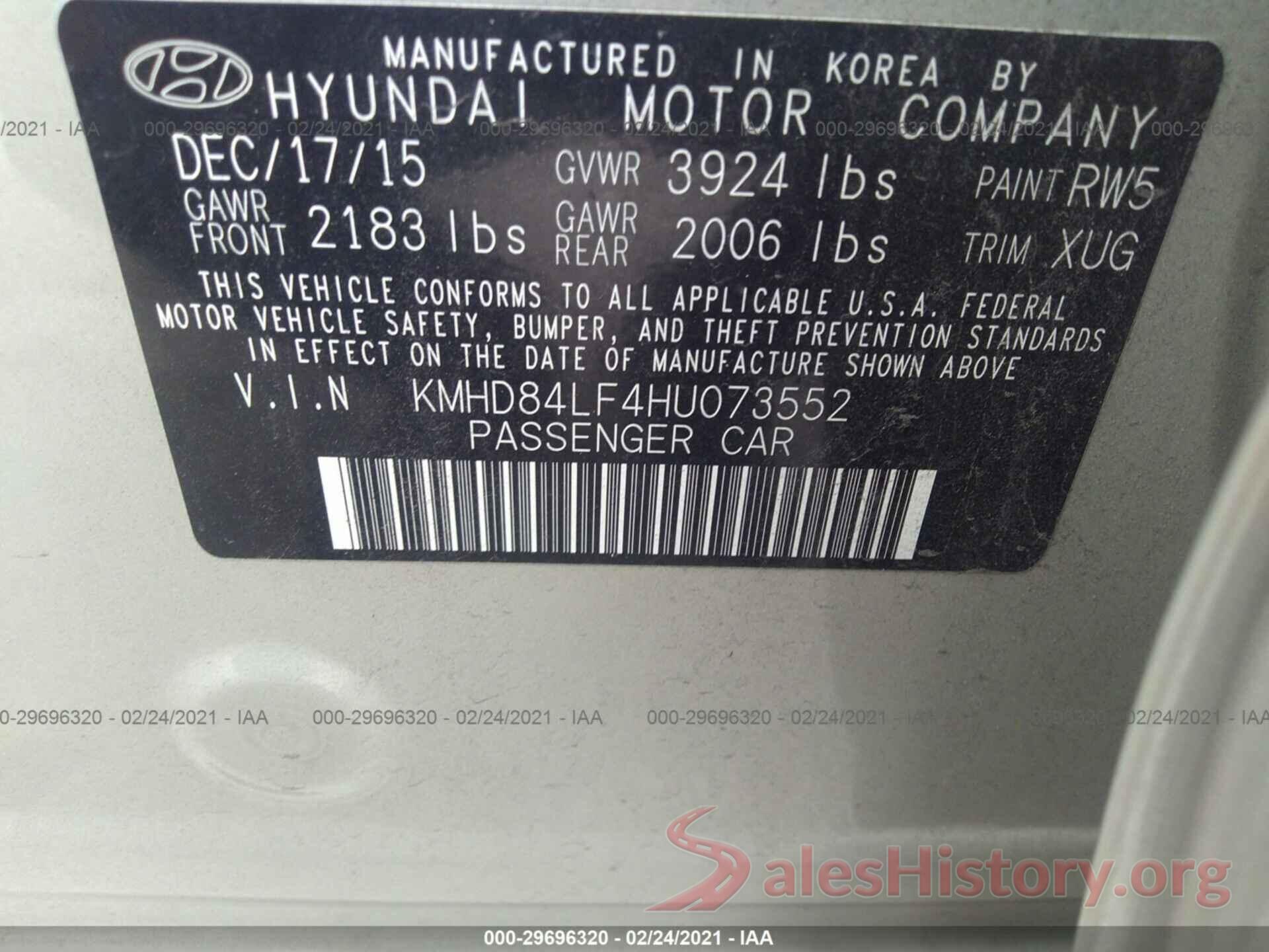 KMHD84LF4HU073552 2017 HYUNDAI ELANTRA