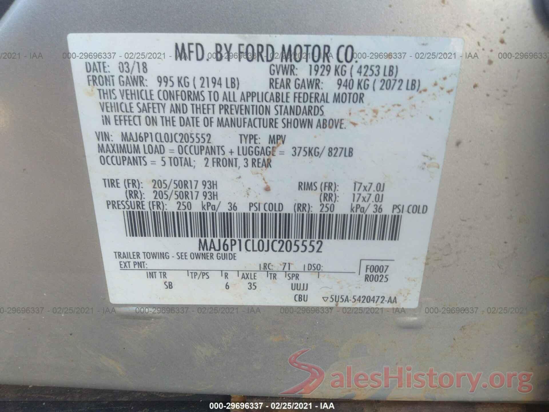 MAJ6P1CL0JC205552 2018 FORD ECOSPORT