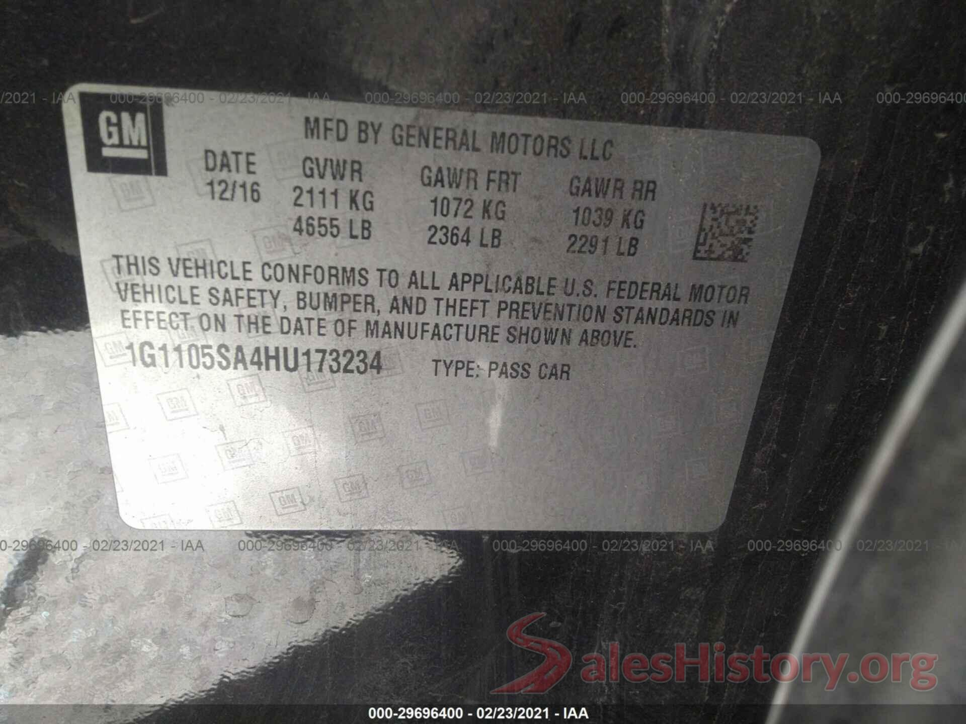 1G1105SA4HU173234 2017 CHEVROLET IMPALA