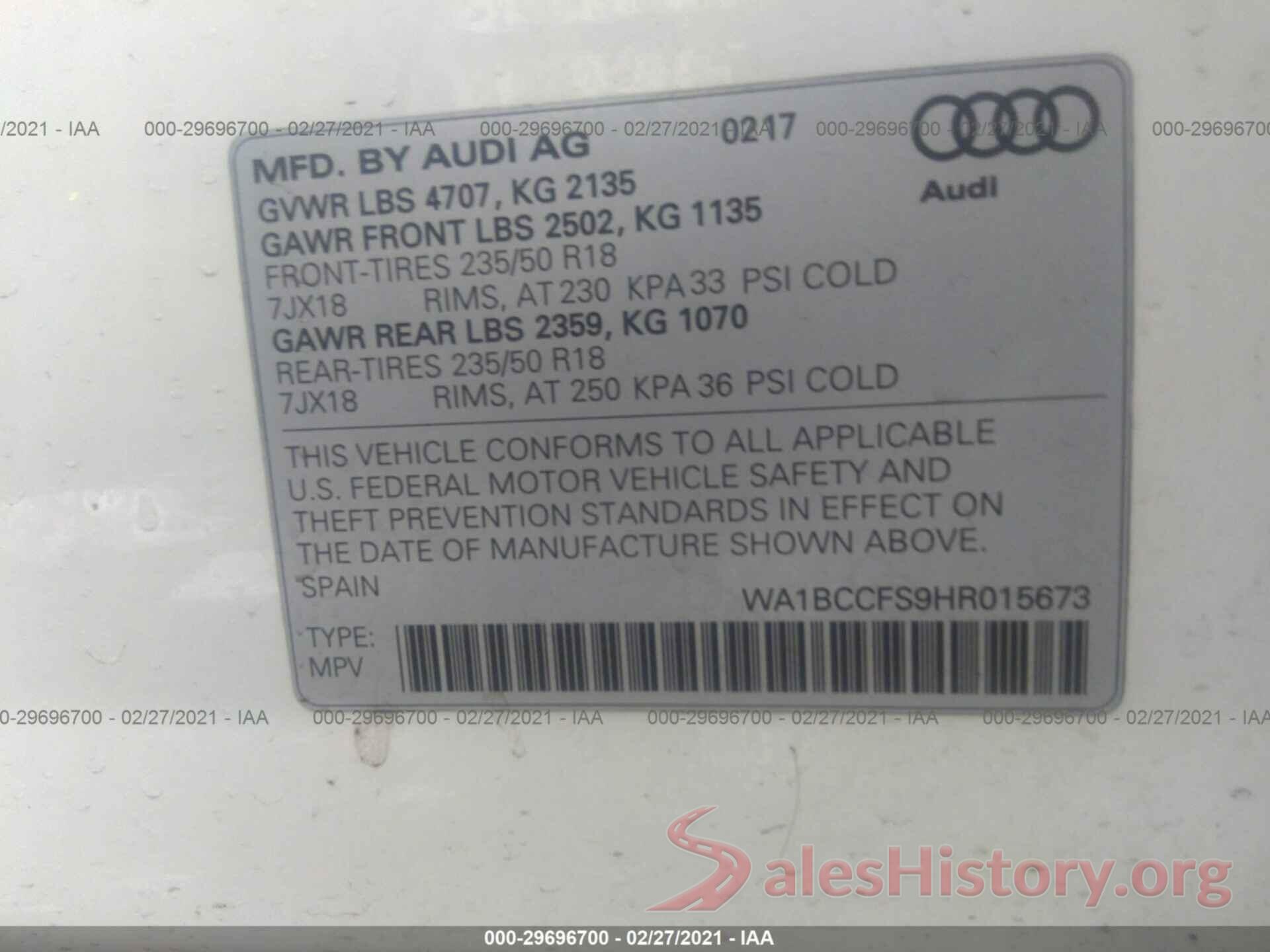 WA1BCCFS9HR015673 2017 AUDI Q3