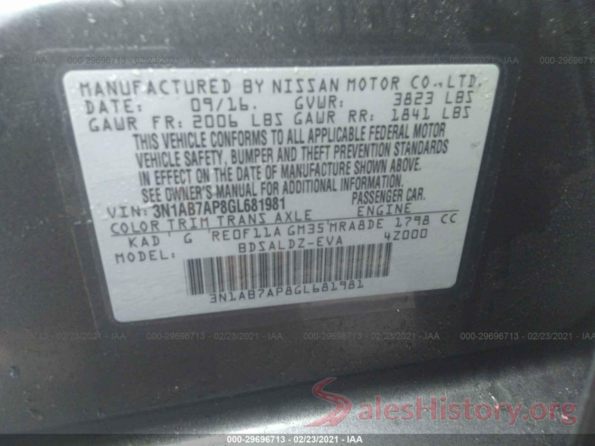 3N1AB7AP8GL681981 2016 NISSAN SENTRA