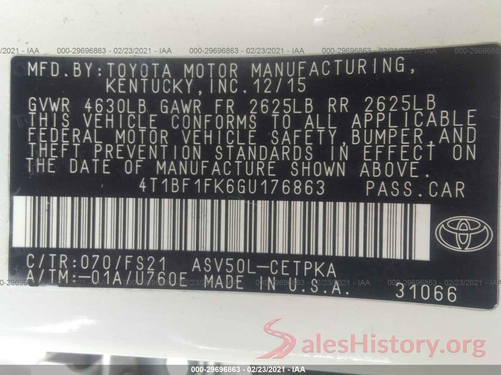 4T1BF1FK6GU176863 2016 TOYOTA CAMRY