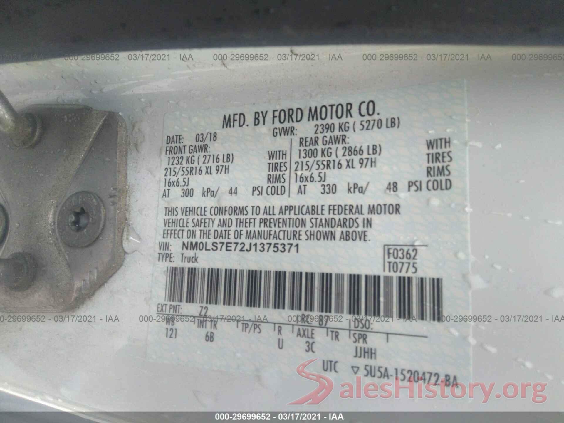 NM0LS7E72J1375371 2018 FORD TRANSIT CONNECT VAN