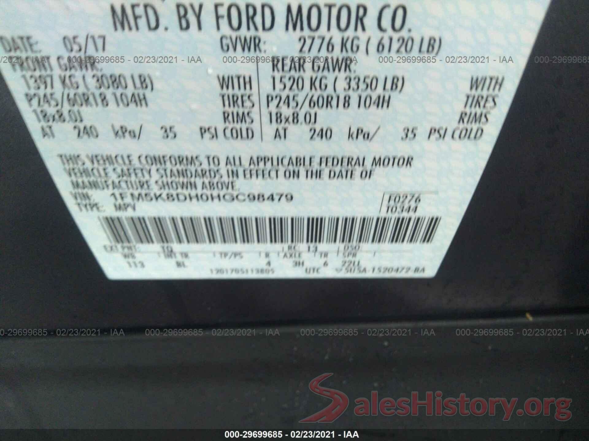 1FM5K8DH0HGC98479 2017 FORD EXPLORER