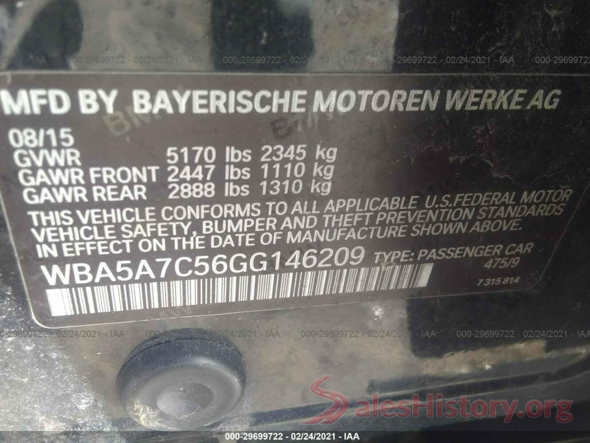 WBA5A7C56GG146209 2016 BMW 5 SERIES