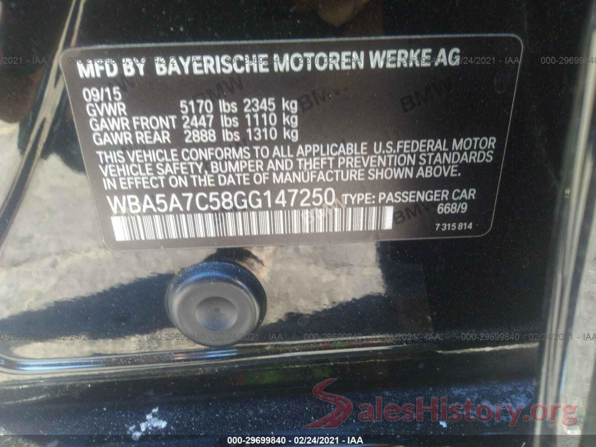 WBA5A7C58GG147250 2016 BMW 5 SERIES