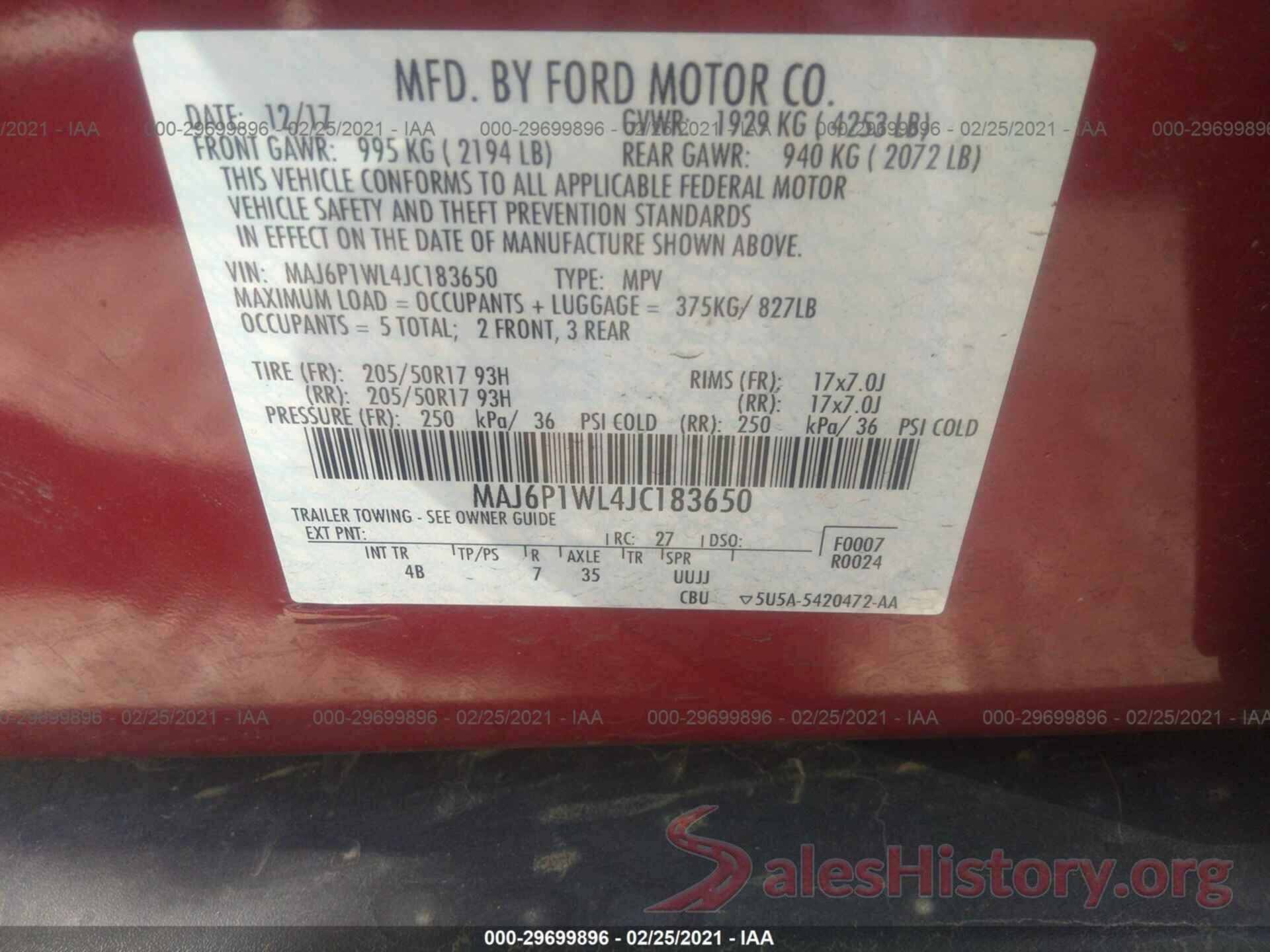 MAJ6P1WL4JC183650 2018 FORD ECOSPORT