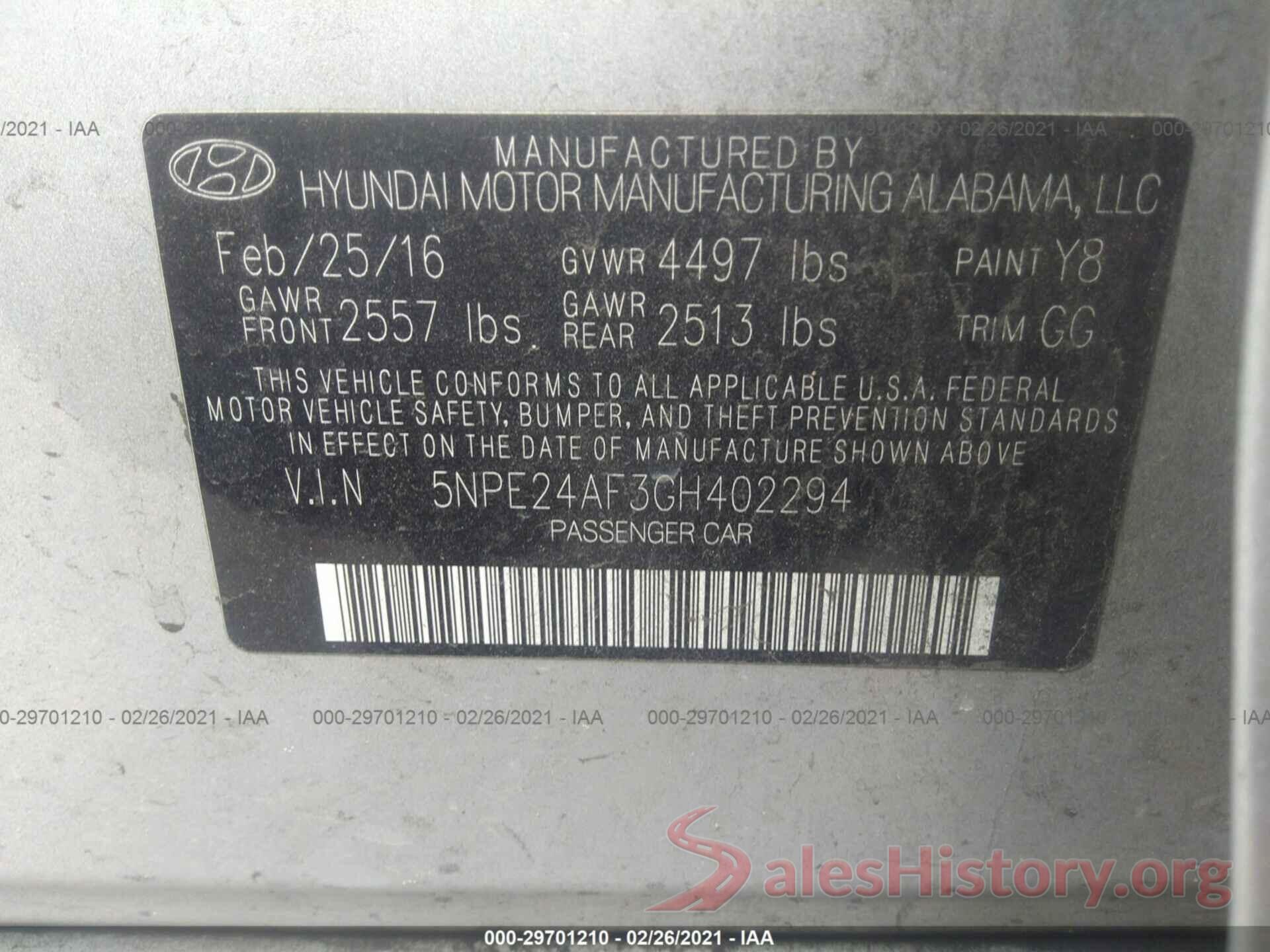 5NPE24AF3GH402294 2016 HYUNDAI SONATA