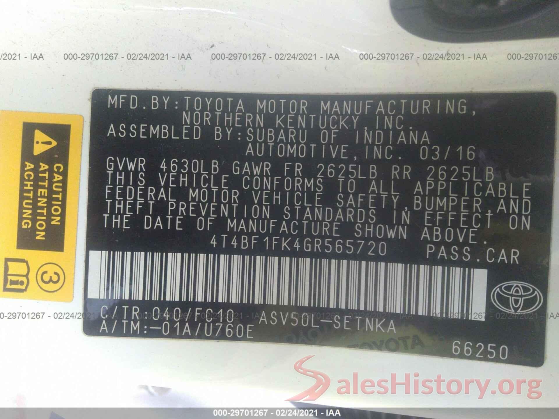 4T4BF1FK4GR565720 2016 TOYOTA CAMRY