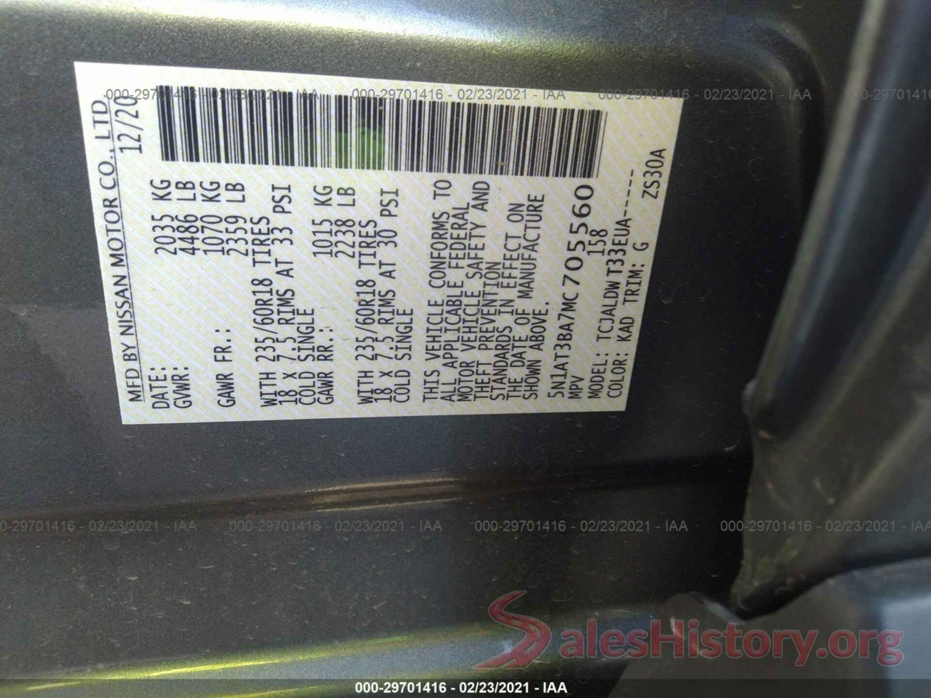 5N1AT3BA7MC705560 2021 NISSAN ROGUE