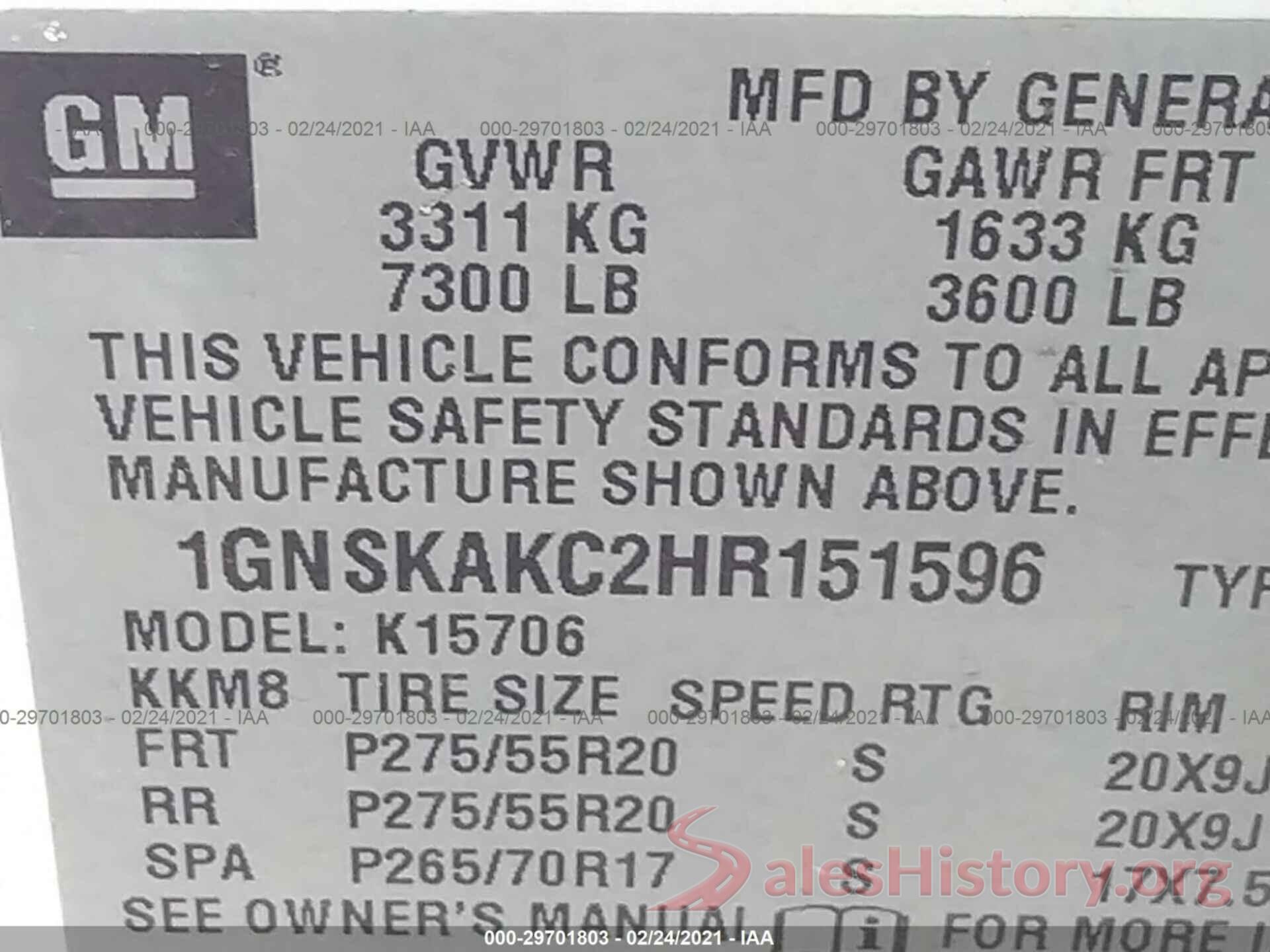 1GNSKAKC2HR151596 2017 CHEVROLET TAHOE