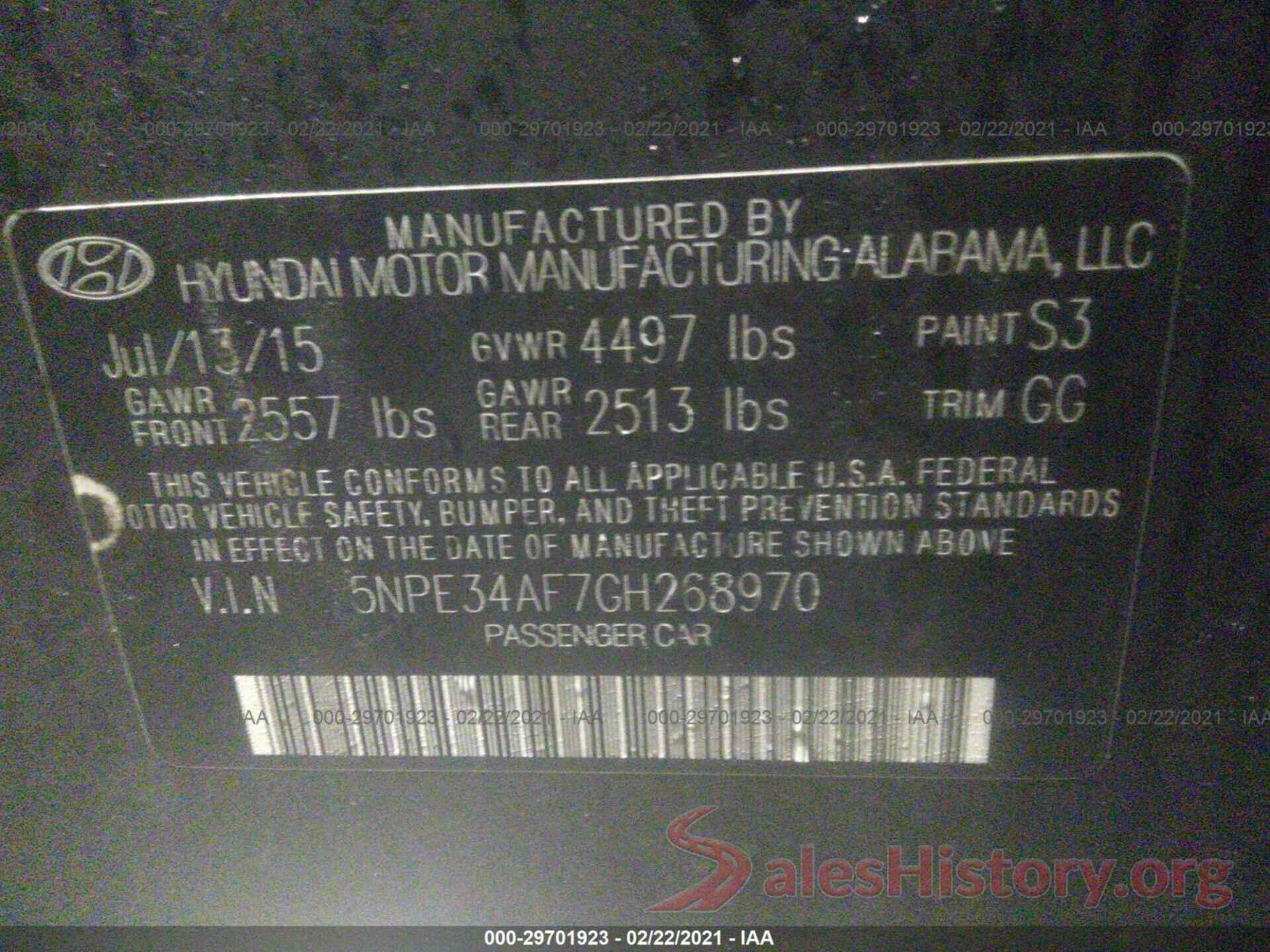 5NPE34AF7GH268970 2016 HYUNDAI SONATA