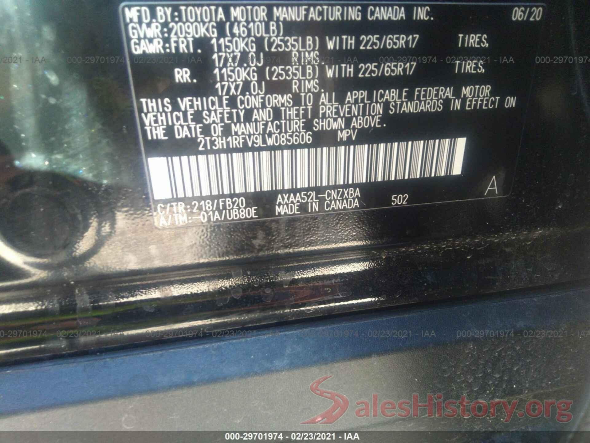 2T3H1RFV9LW085606 2020 TOYOTA RAV4