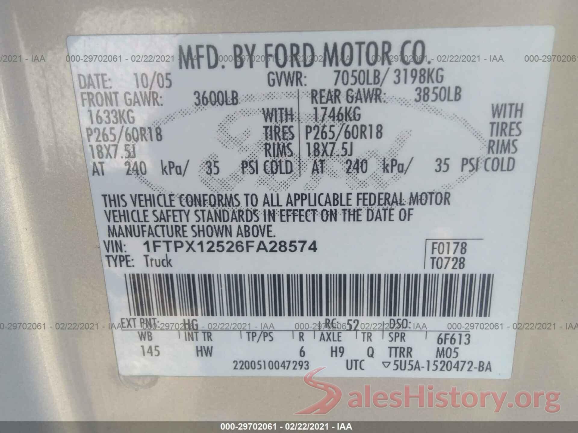 3MZBN1U7XHM116755 2006 FORD F-150