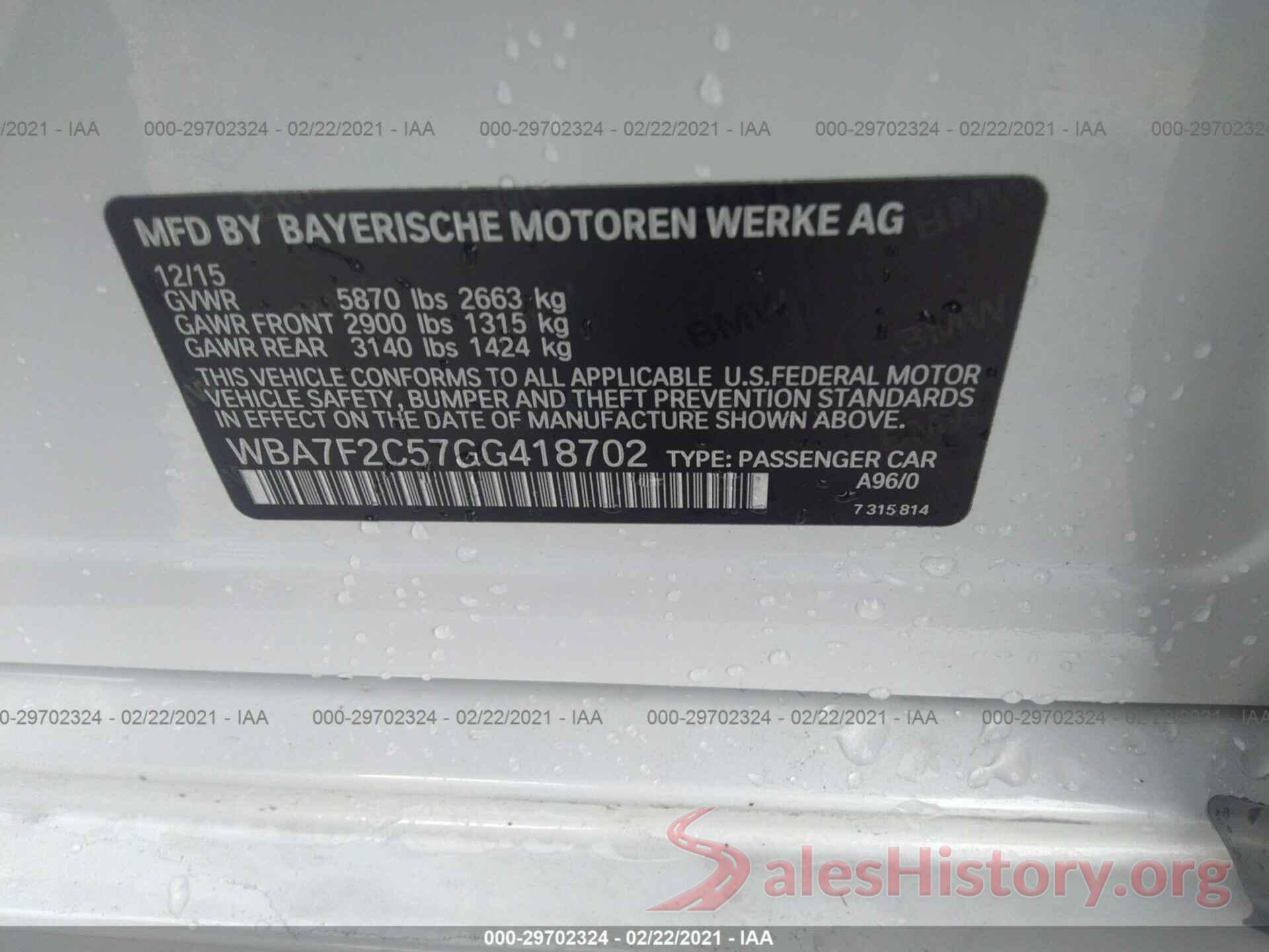 WBA7F2C57GG418702 2016 BMW 7 SERIES