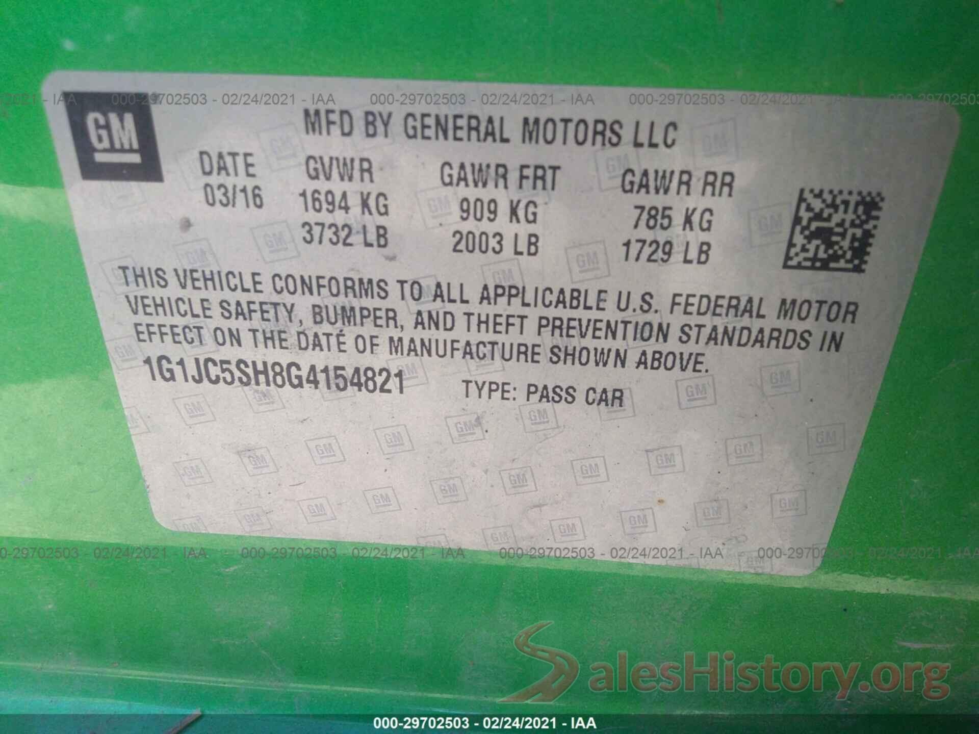 1G1JC5SH8G4154821 2016 CHEVROLET SONIC