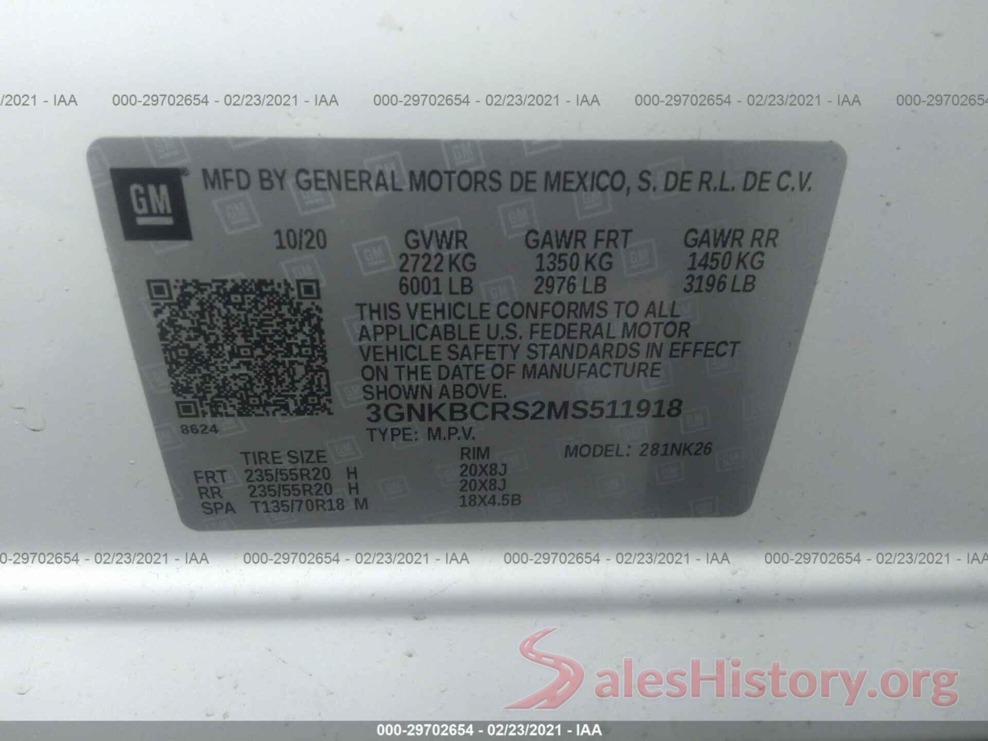 3GNKBCRS2MS511918 2021 CHEVROLET BLAZER