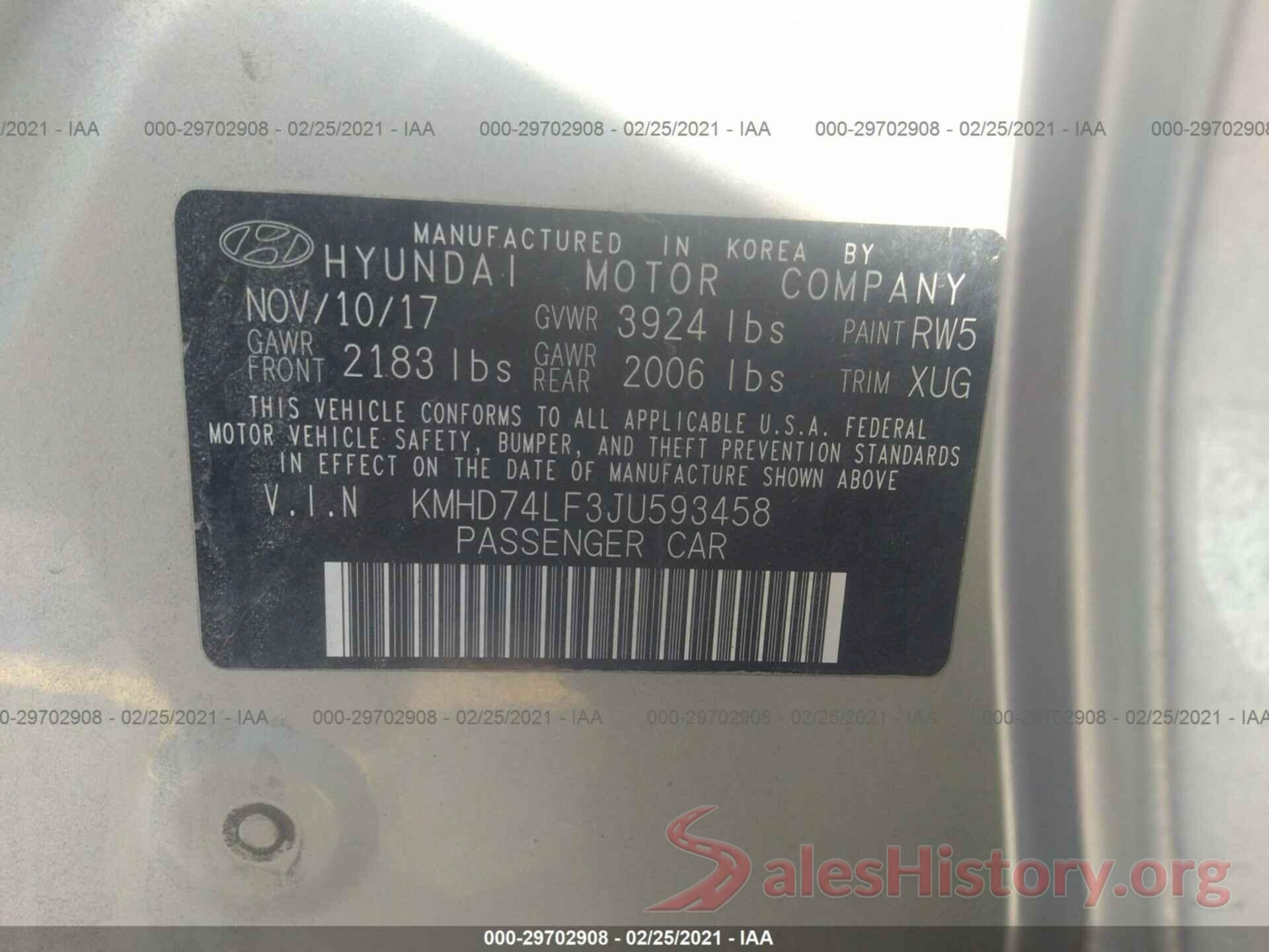 KMHD74LF3JU593458 2018 HYUNDAI ELANTRA