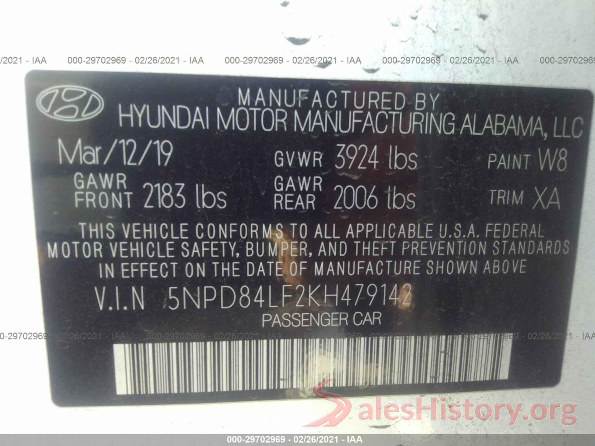 5NPD84LF2KH479142 2019 HYUNDAI ELANTRA