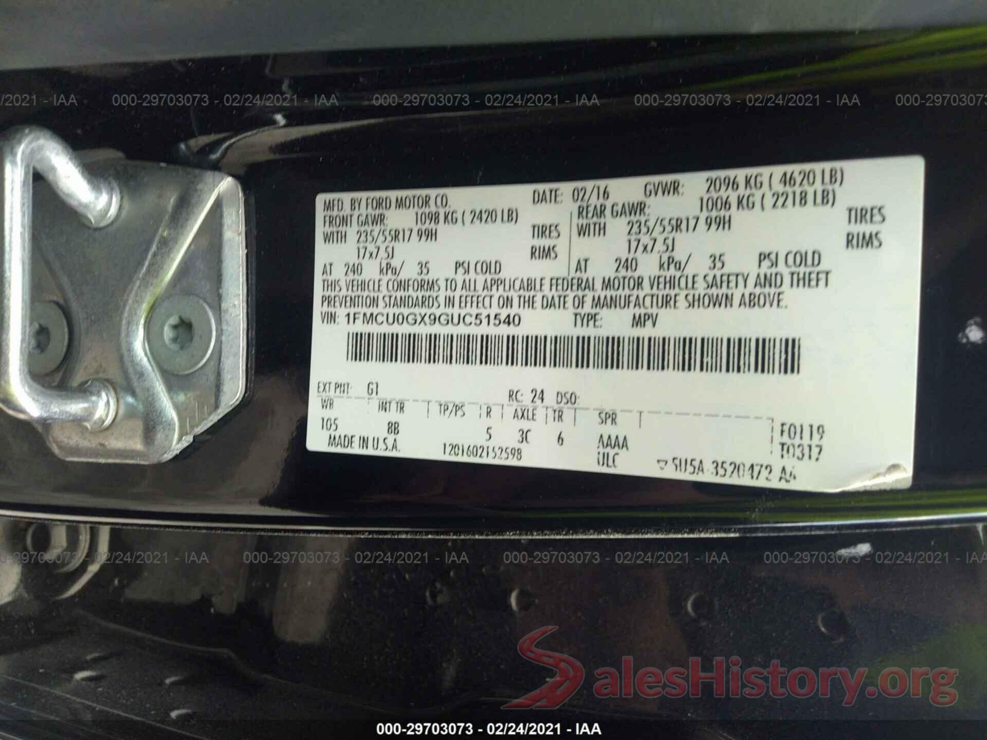 1FMCU0GX9GUC51540 2016 FORD ESCAPE