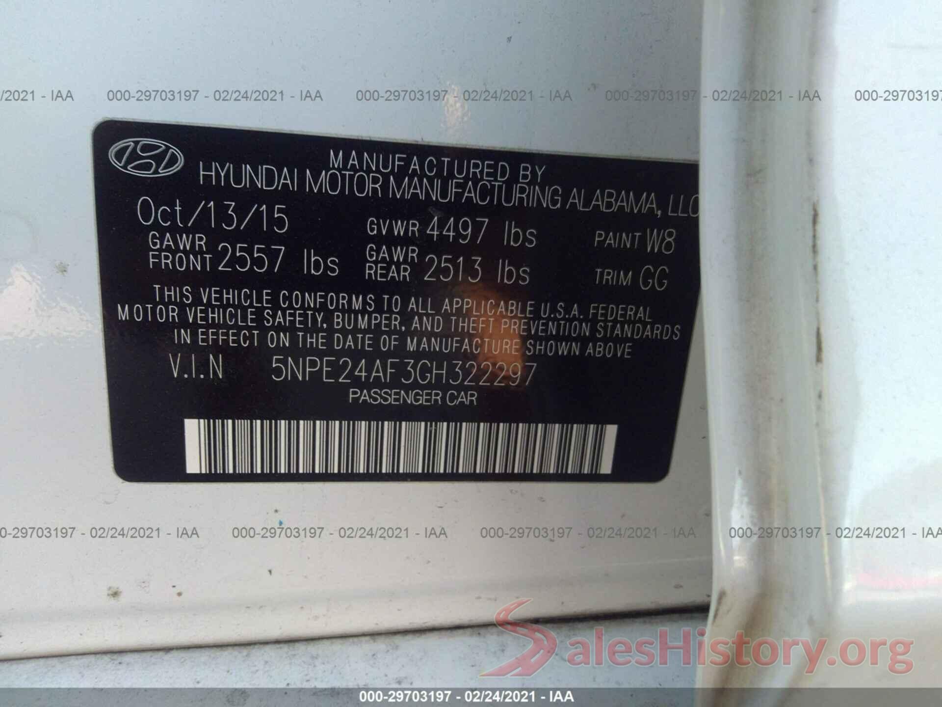 5NPE24AF3GH322297 2016 HYUNDAI SONATA