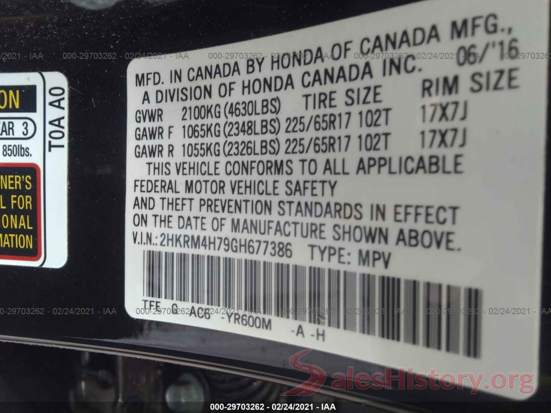 2HKRM4H79GH677386 2016 HONDA CR-V